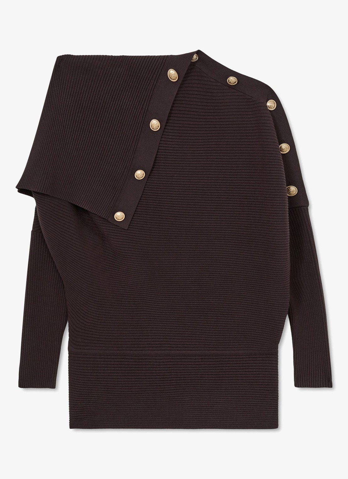 Reiss LEXI Rib-Knit Button Shawl Jumper - voorkant 5 paars