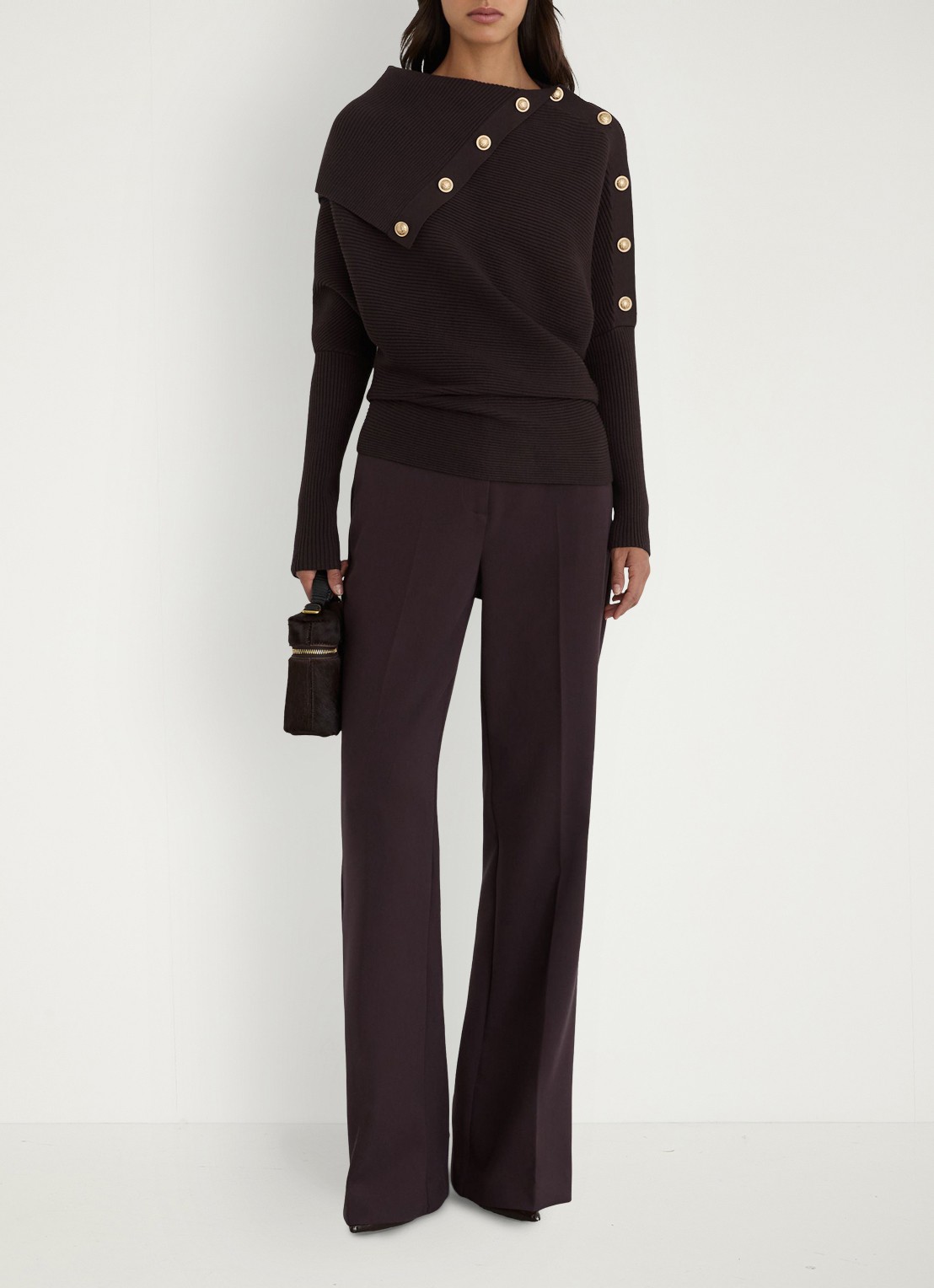 Reiss LEXI Rib-Knit Button Shawl Jumper - voorkant 6 paars