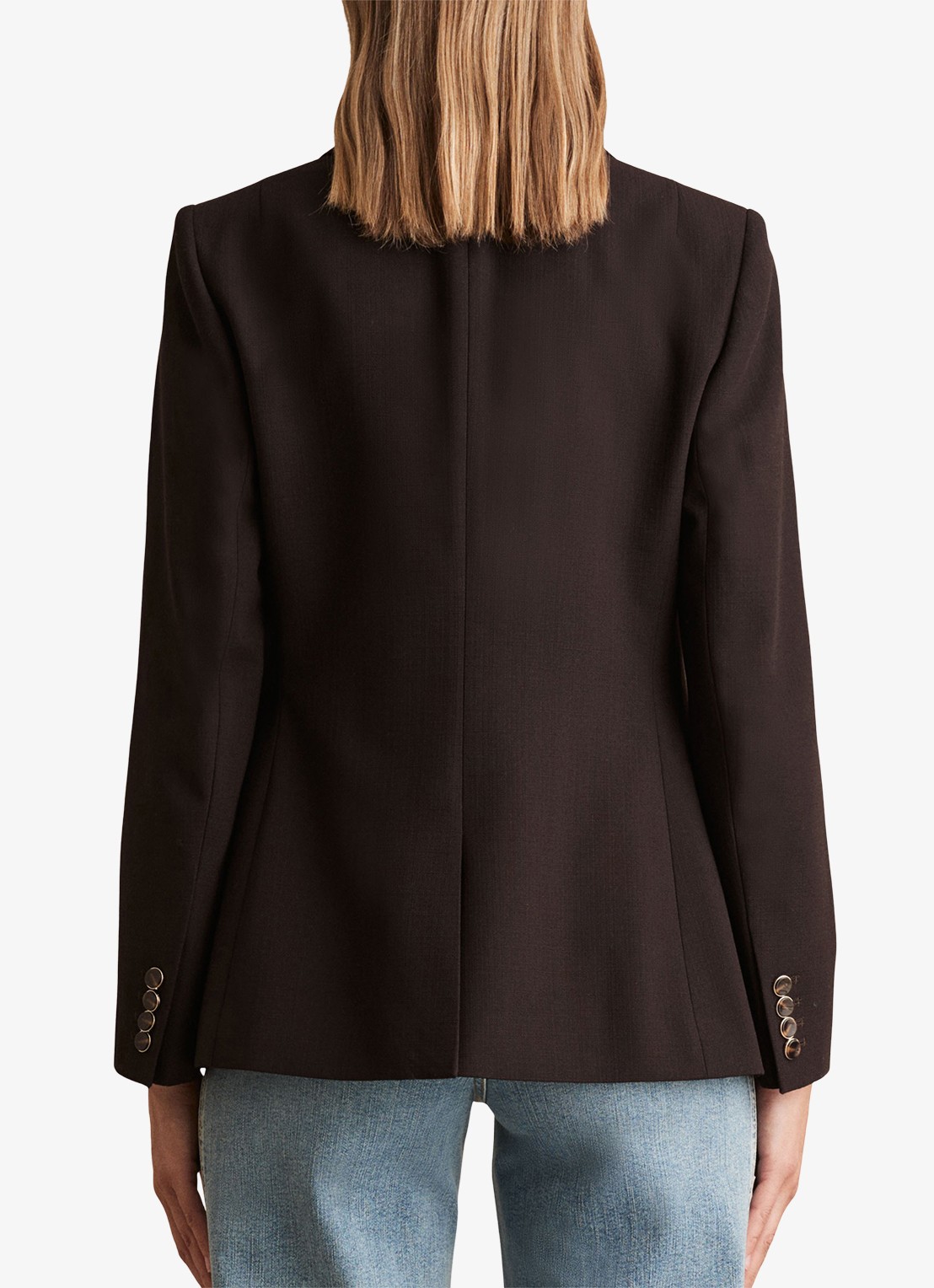 Reiss Lia double-breasted blazer in wolblend - achterkant 5 chocoladebruin