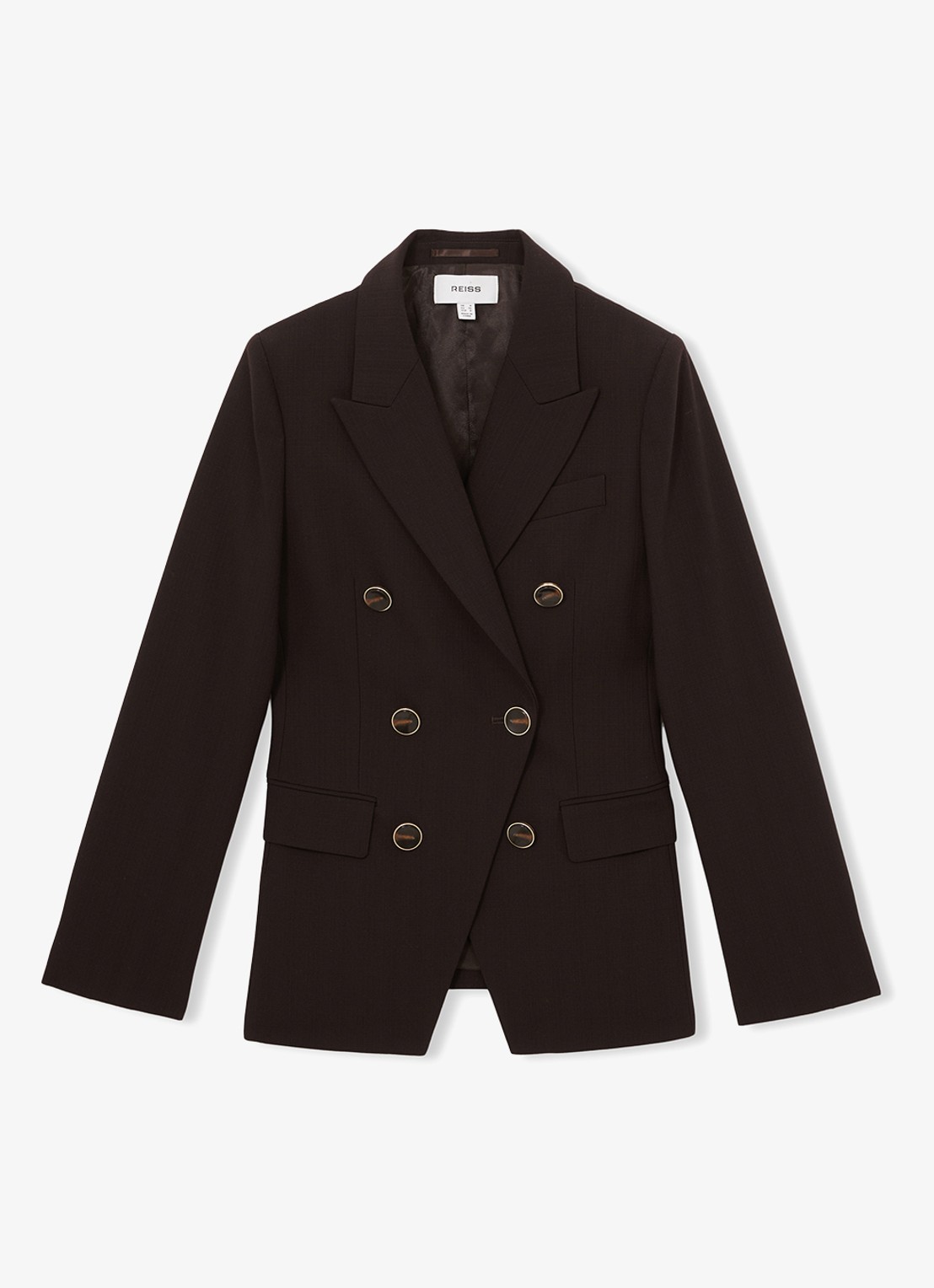 Reiss Lia double-breasted blazer in wolblend - voorkant 3 chocoladebruin