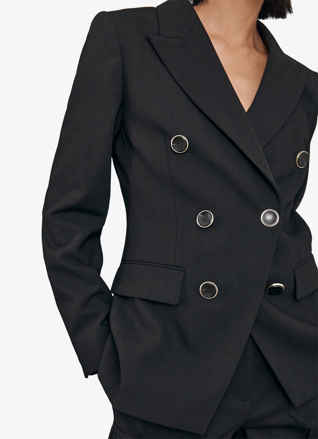Reiss Lia double-breasted blazer in wolblend - detail 3 black / zwart