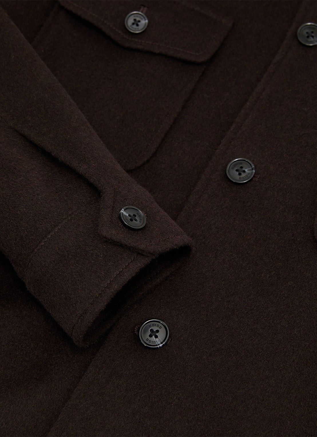 Reiss Liam overshirt in wolblend met borstzakken - detail 4 donkerbruin