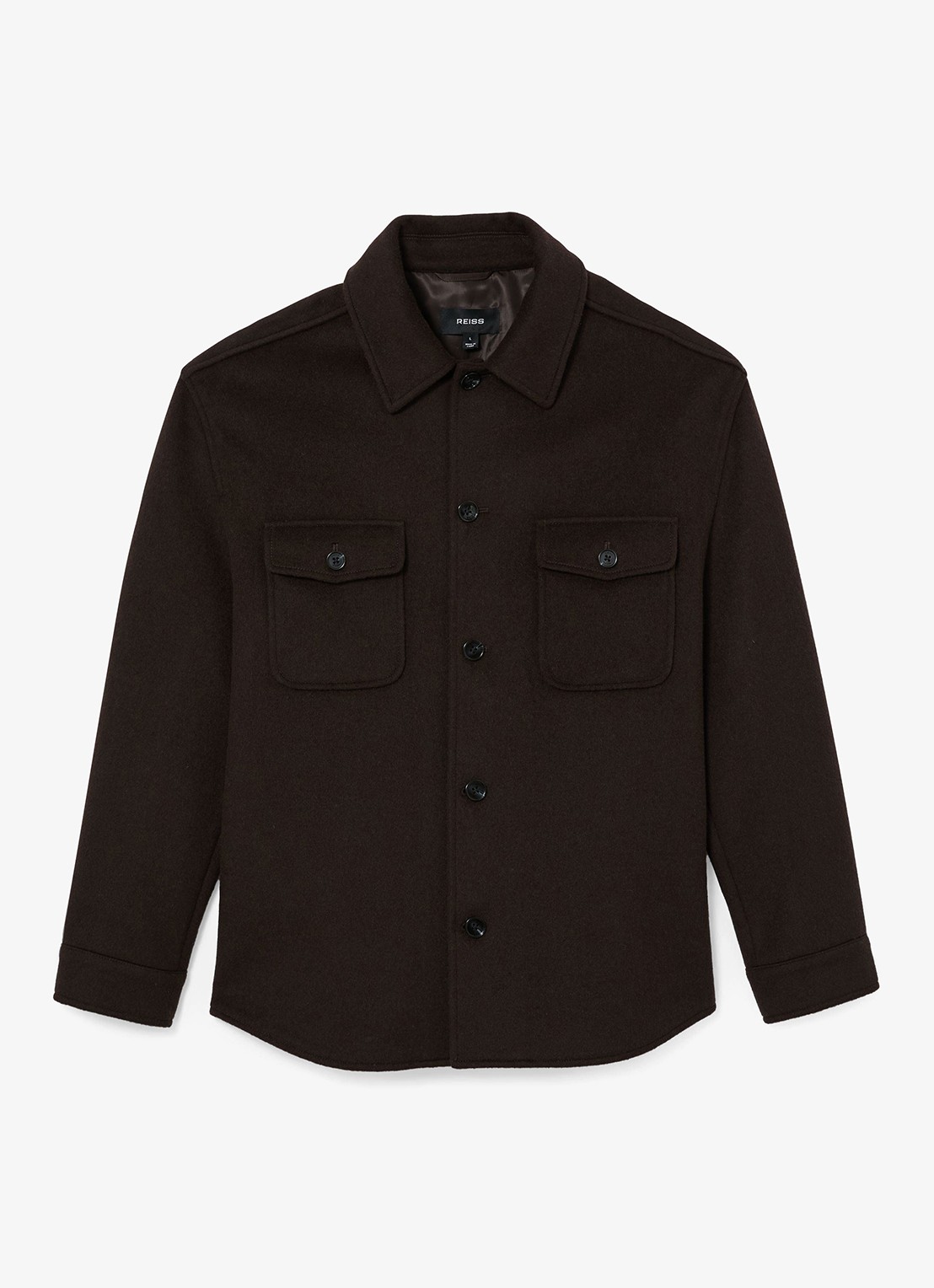 Reiss Liam overshirt in wolblend met borstzakken - voorkant 5 donkerbruin