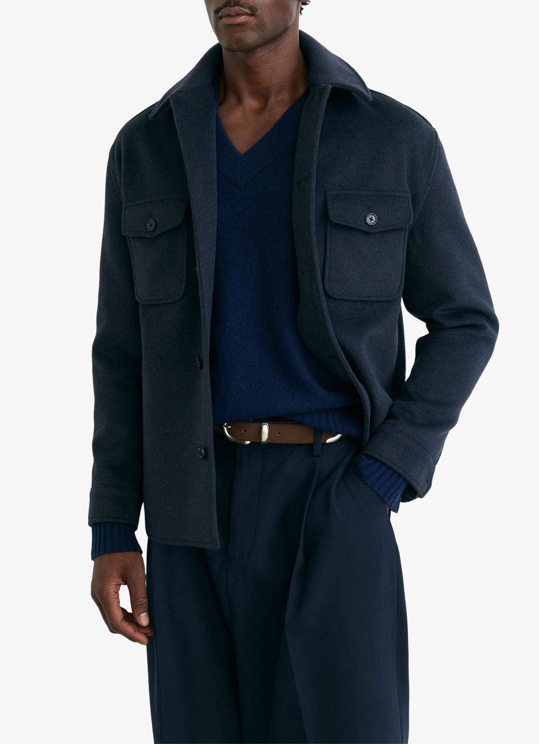 Reiss Liam overshirt in wolblend met borstzakken - detail airforce blue / blauw