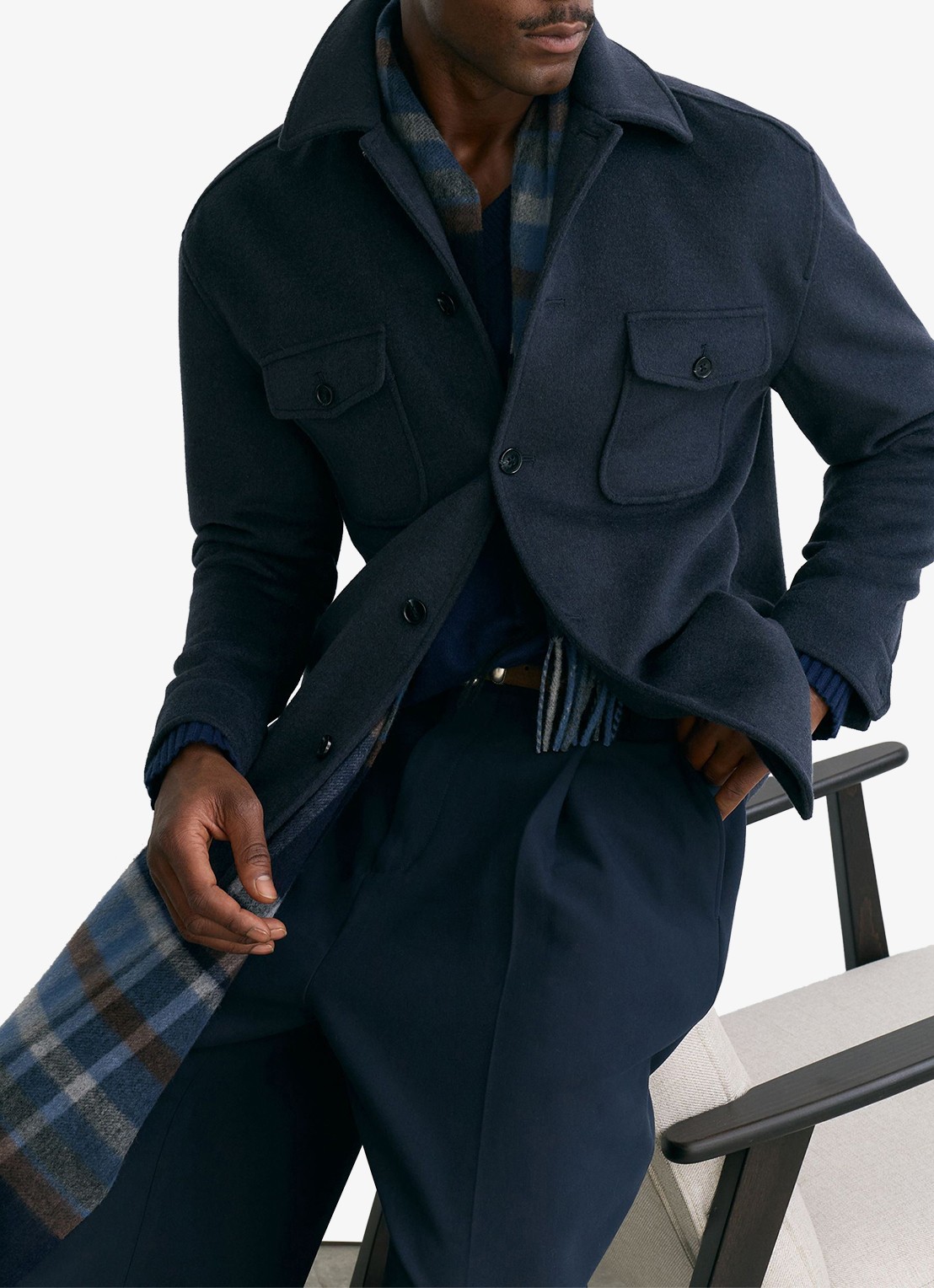 Reiss Liam overshirt in wolblend met borstzakken - detail 3 airforce blue / blauw