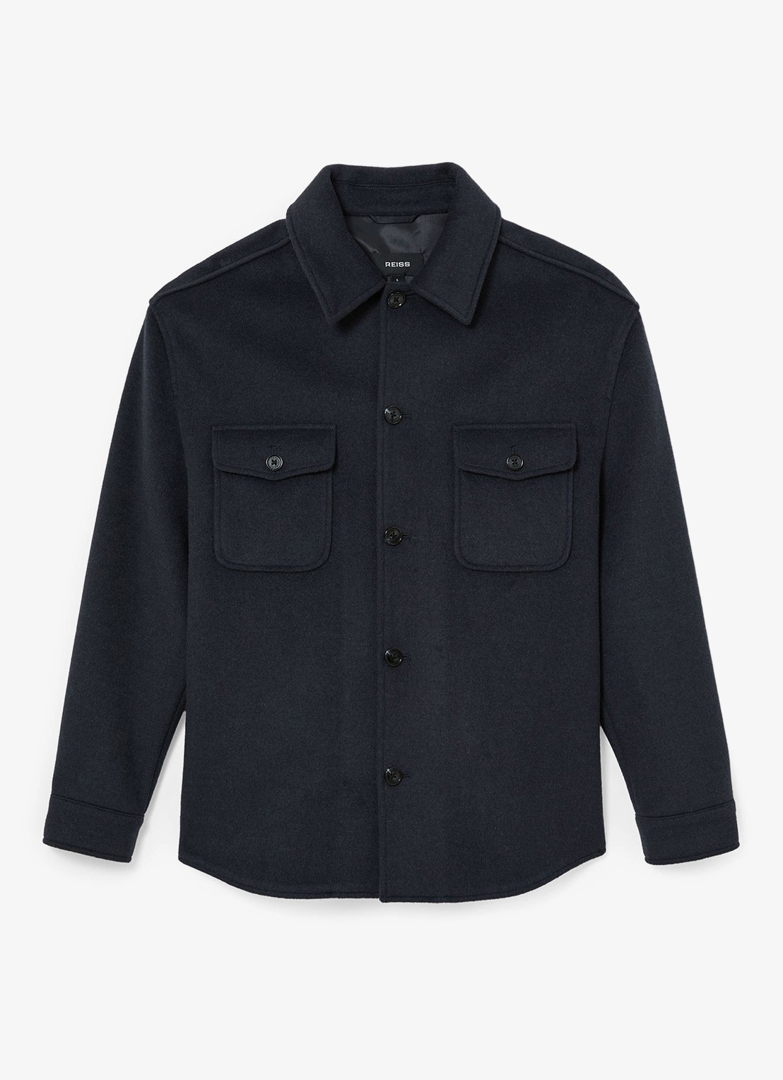 Reiss Liam overshirt in wolblend met borstzakken - voorkant 5 airforce blue / blauw