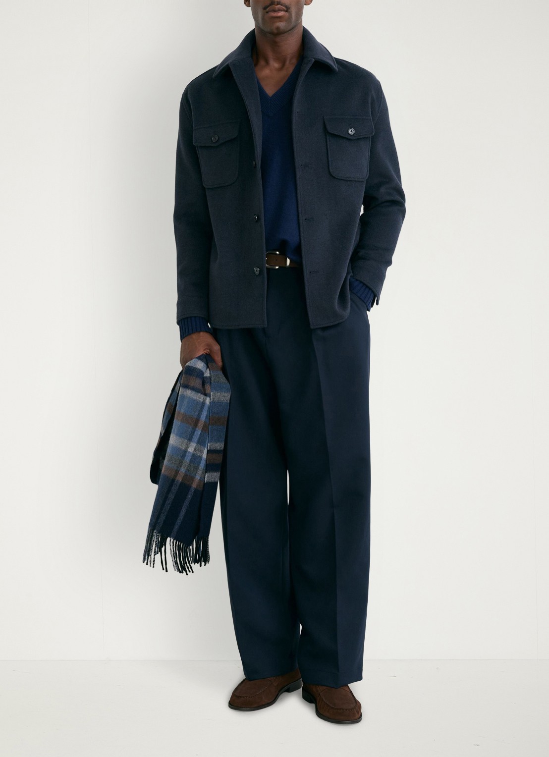 Reiss Liam overshirt in wolblend met borstzakken - voorkant 6 airforce blue / blauw