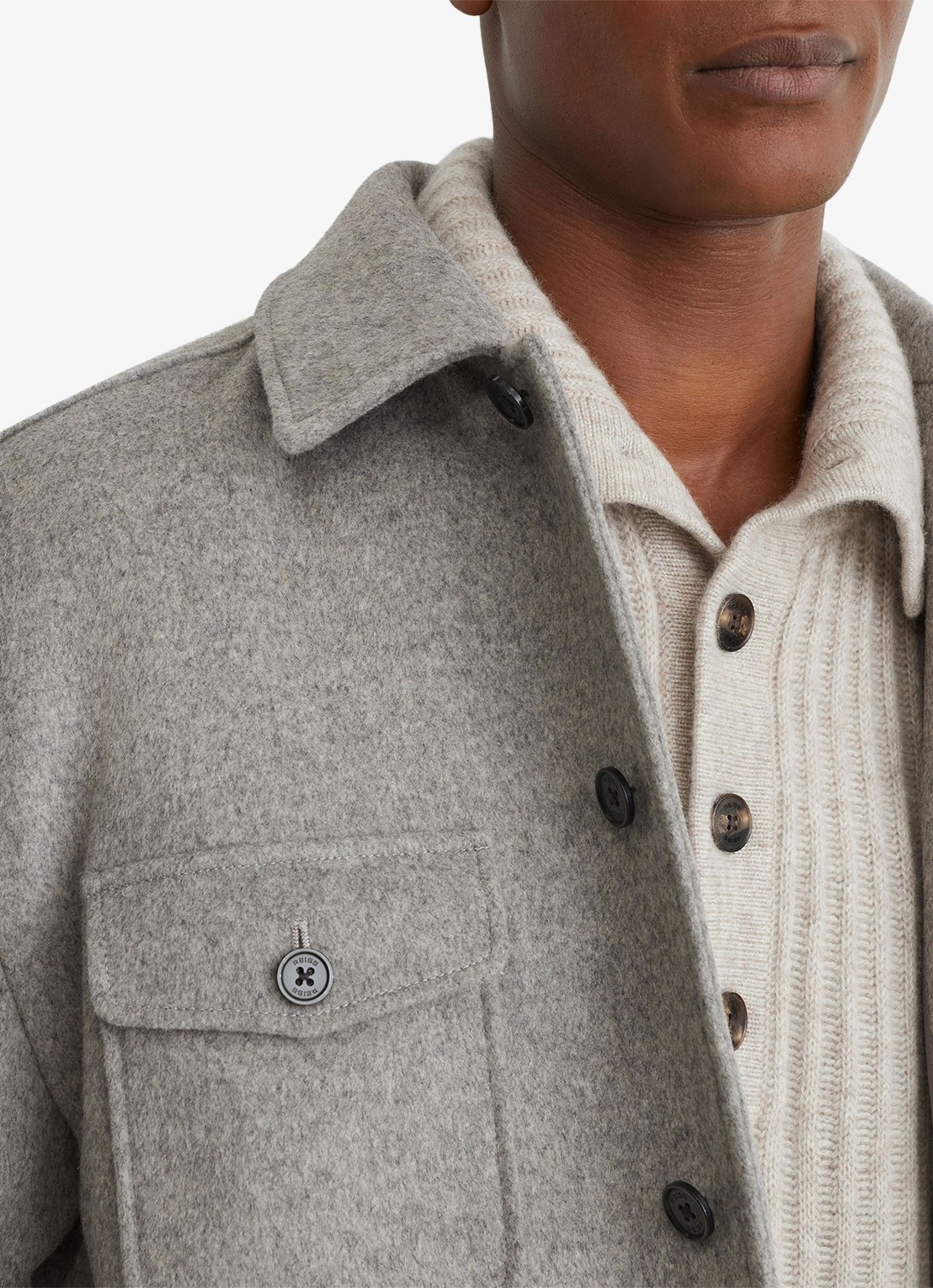 Reiss Liam overshirt in wolblend met borstzakken - detail 2 soft grey / grijs