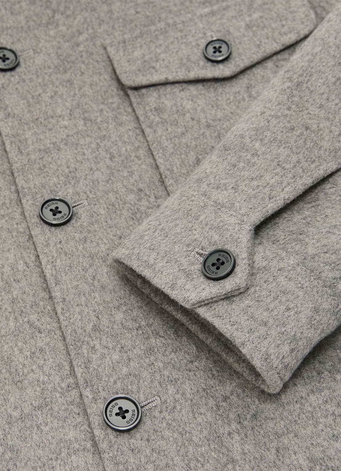 Reiss Liam overshirt in wolblend met borstzakken - detail 4 soft grey / grijs