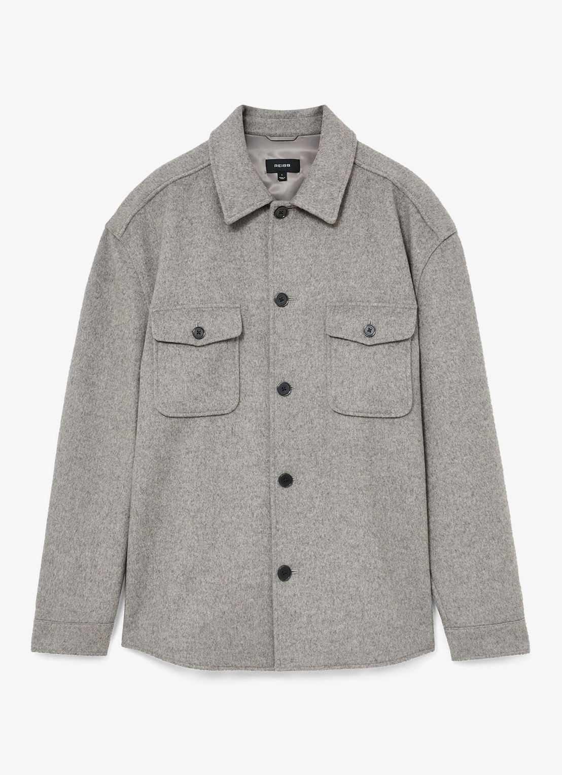 Reiss Liam overshirt in wolblend met borstzakken - voorkant 5 soft grey / grijs