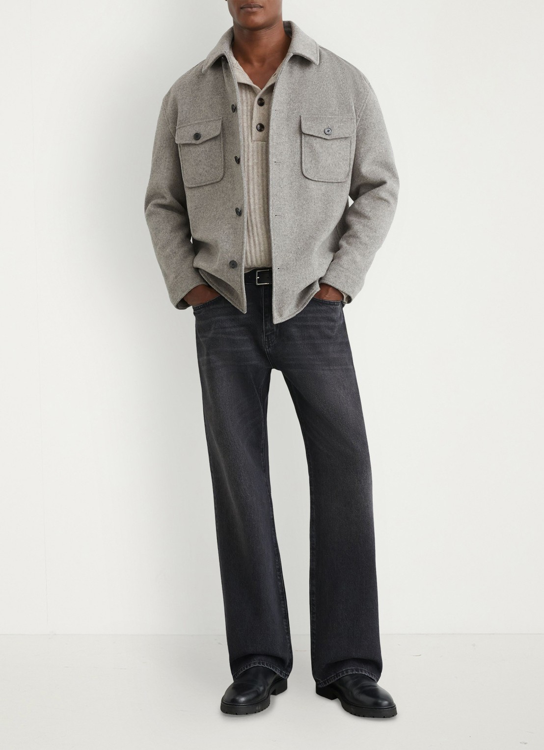 Reiss Liam overshirt in wolblend met borstzakken - voorkant 6 soft grey / grijs