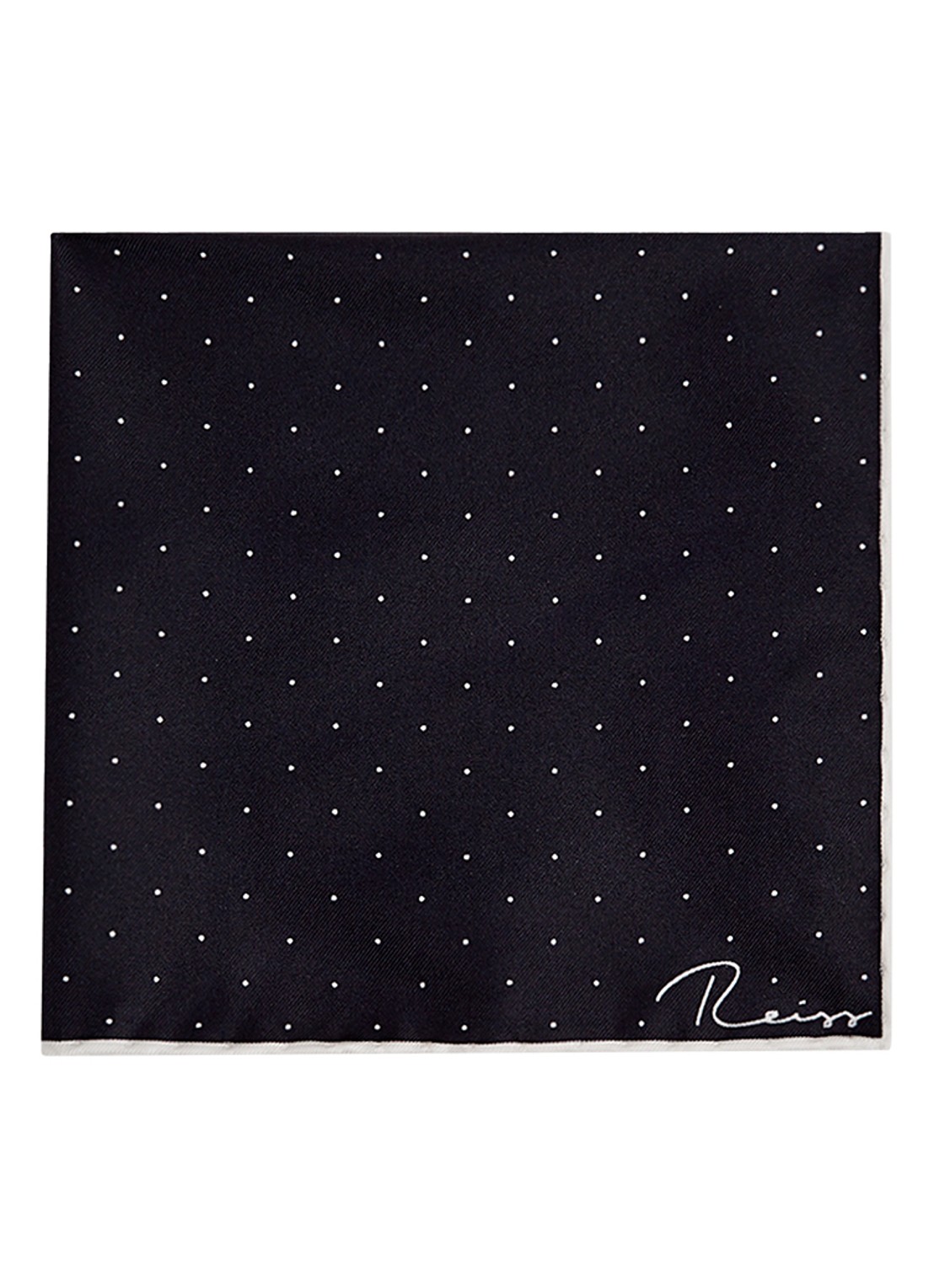 Reiss Liam pochet van zijde met stippenprint 31 x 31 cm - voorkant navy / blauw