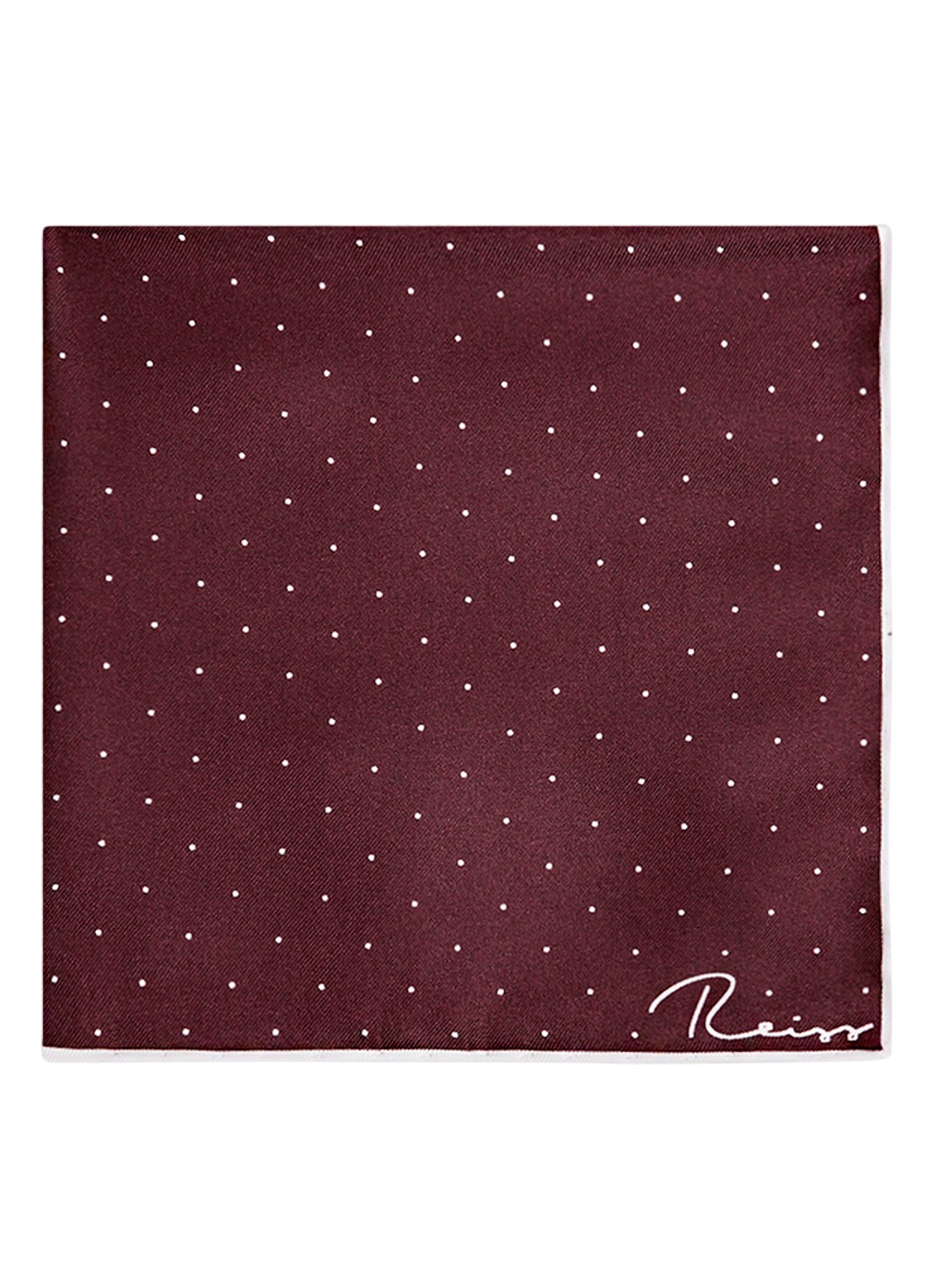Reiss Liam pochet van zijde met stippenprint 31 x 31 cm - voorkant donkerrood