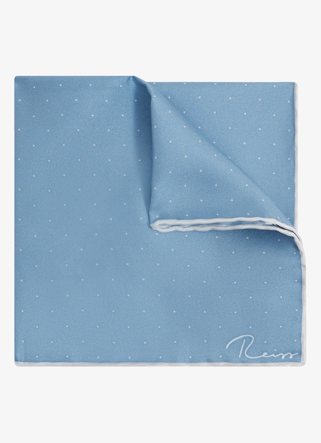 Reiss Liam pochet van zijde met stippenprint 31 x 31 cm - voorkant lichtblauw