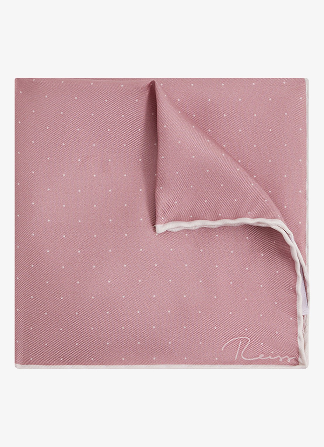 Reiss Liam pochet van zijde met stippenprint 31 x 31 cm - voorkant 2 oudroze
