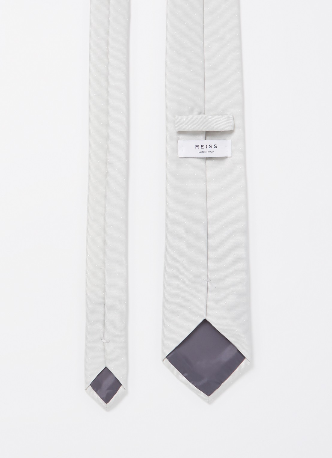 Reiss Liam stropdas in zijdeblend met stippenprint  - detail zilver