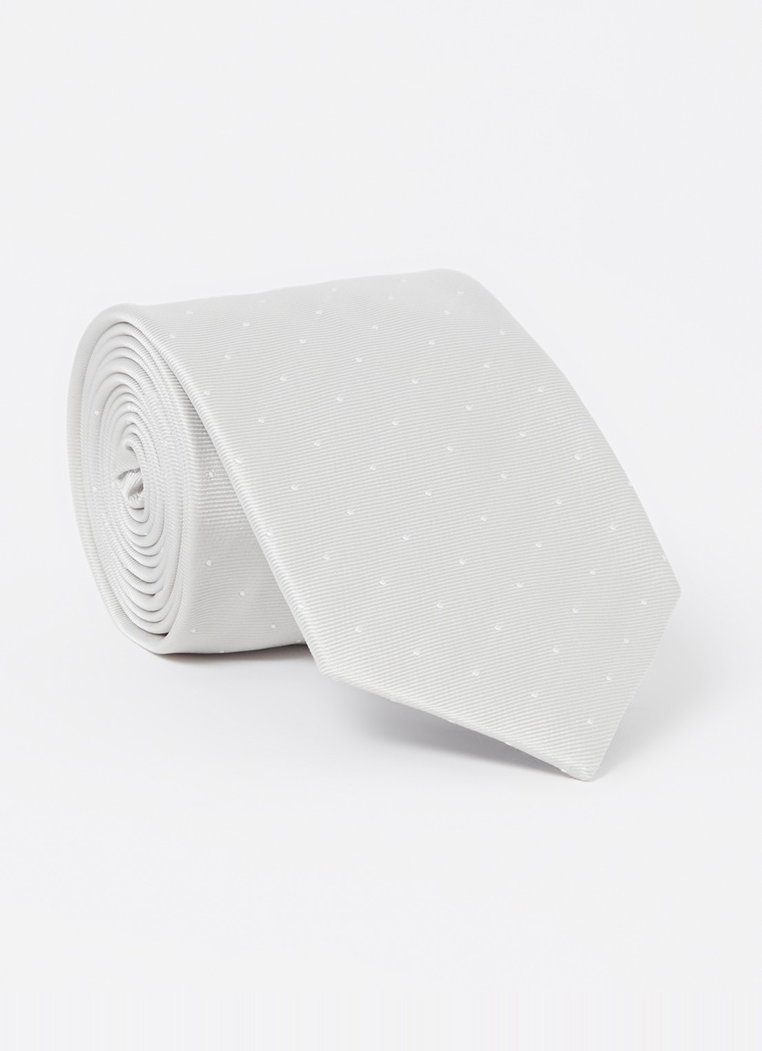Reiss Liam stropdas in zijdeblend met stippenprint  - voorkant 2 zilver