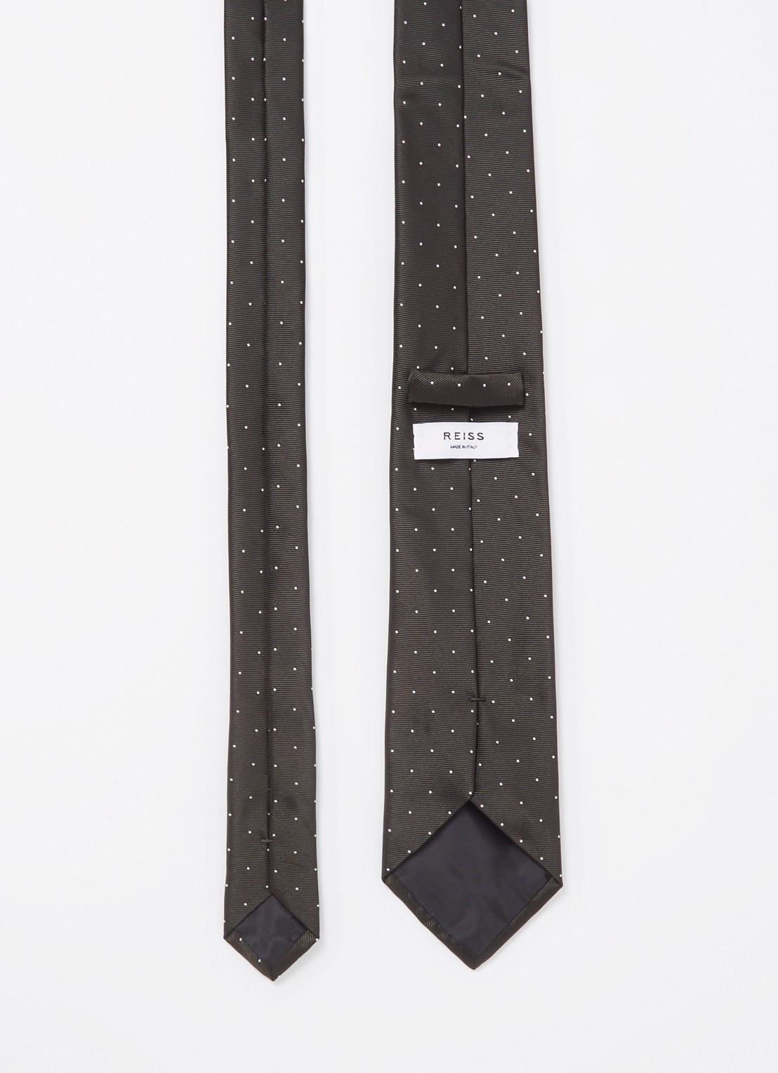 Reiss Liam stropdas in zijdeblend met stippenprint  - detail 3 donkergroen