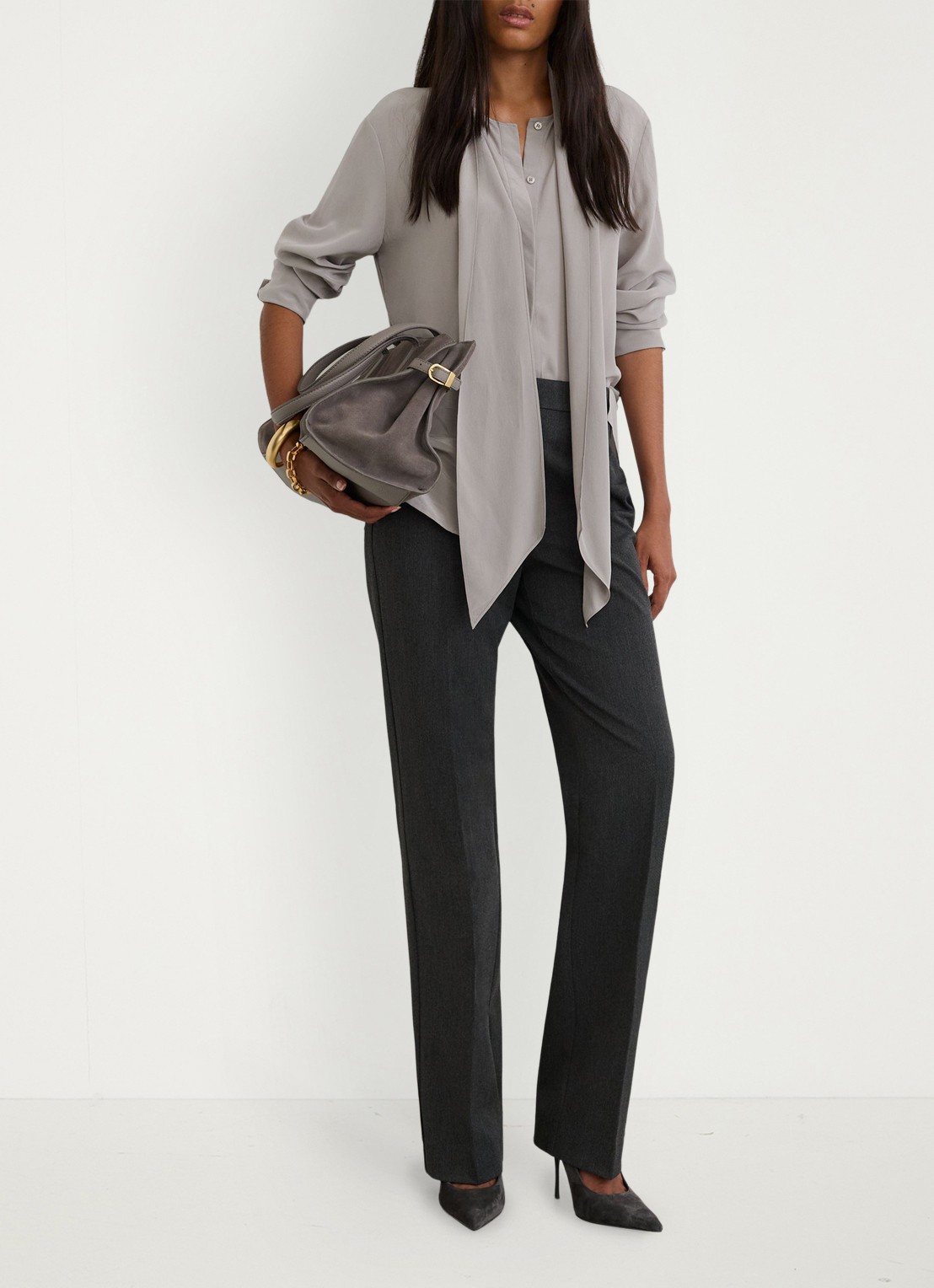 Reiss Lina high waist straight fit pantalon met persplooi - detail 3 grijs