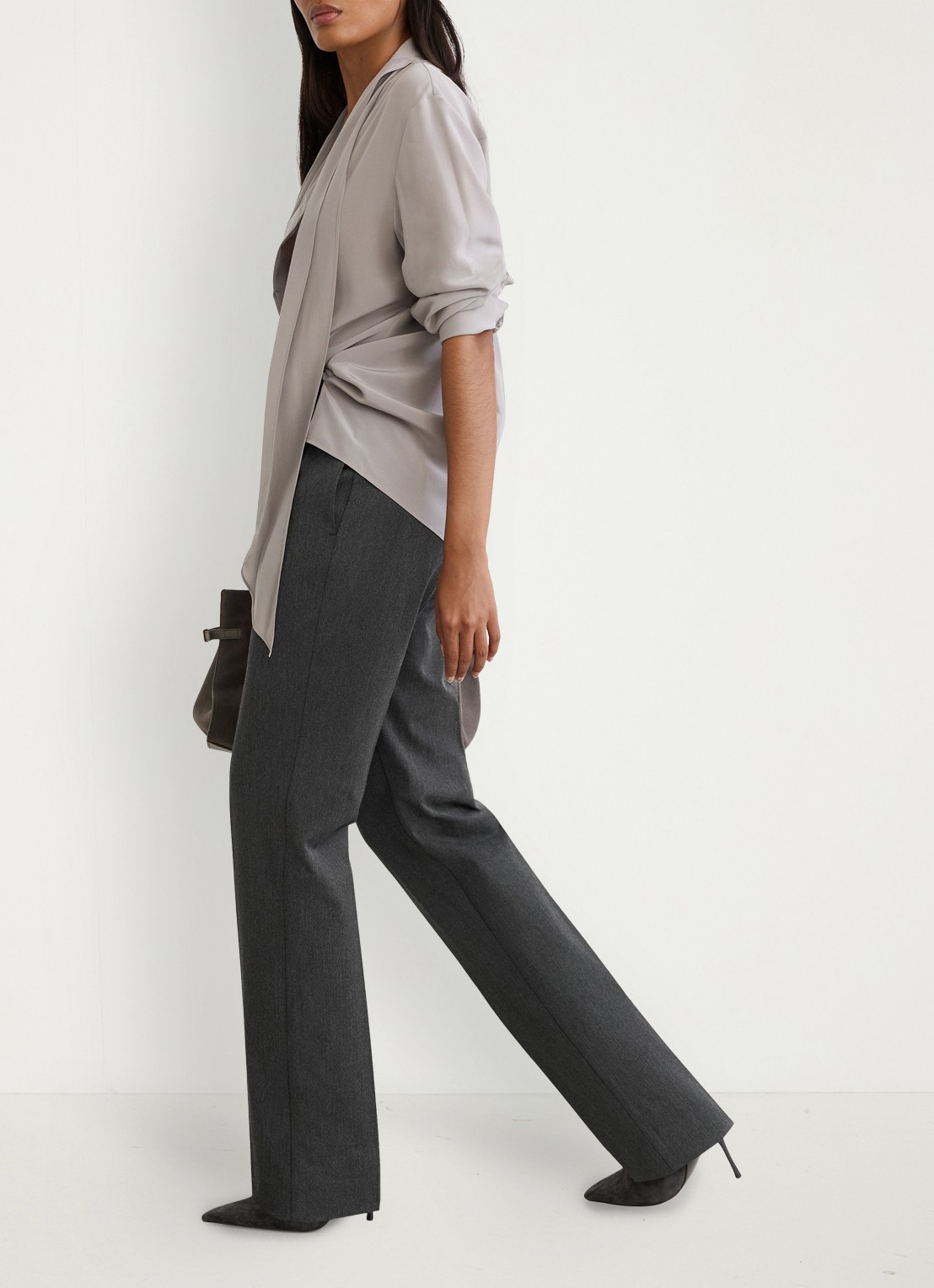 Reiss Lina high waist straight fit pantalon met persplooi - detail 4 grijs