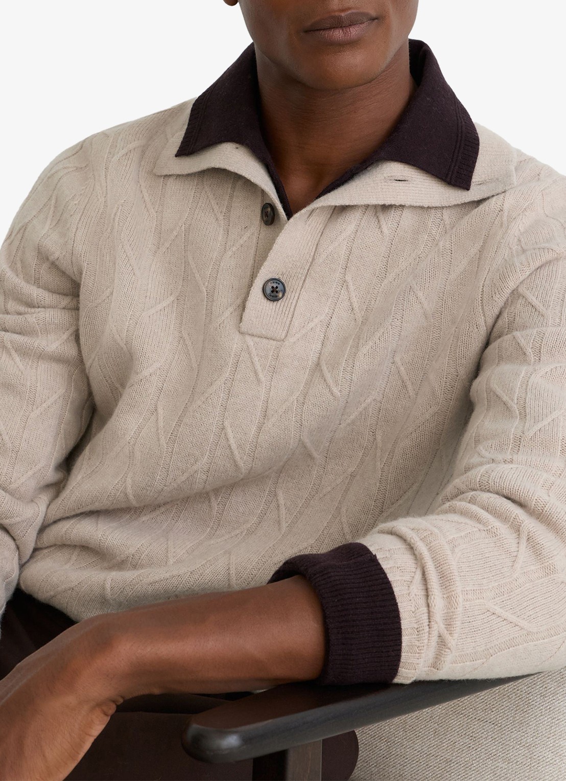 Reiss Littleton ribgebreide trui van wol - detail 3 oatmeal / beige