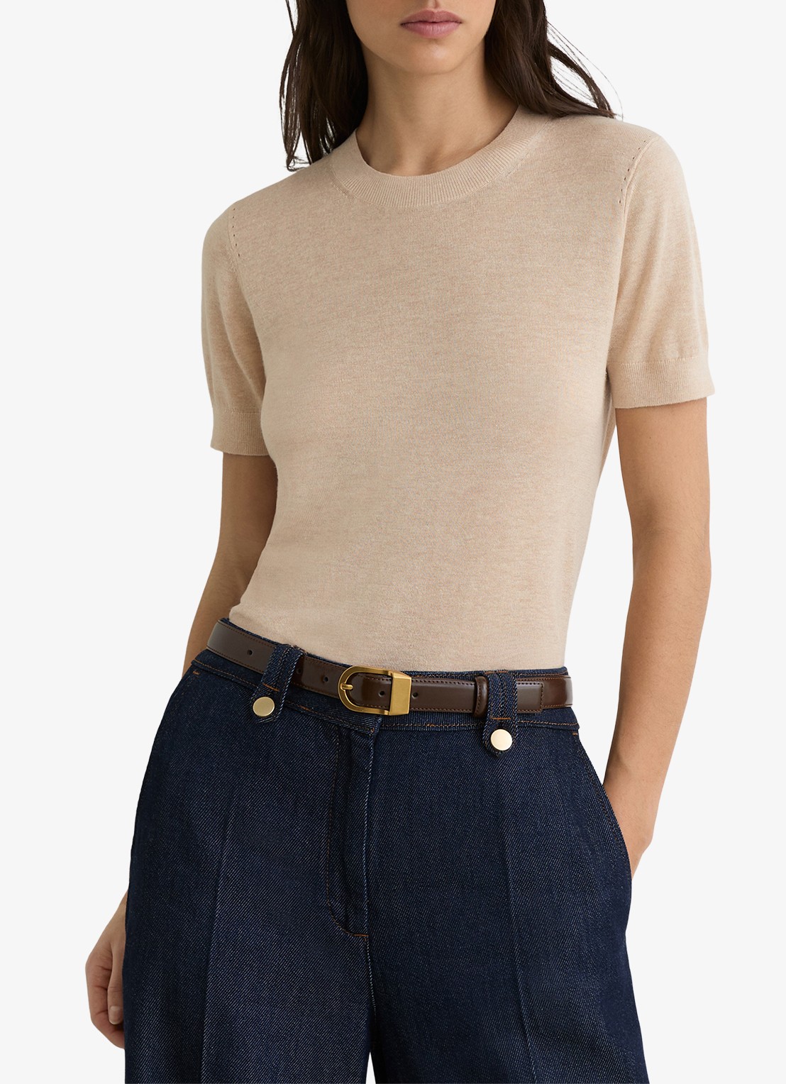 Reiss Livy fijngebreide top in linnenblend - detail 3 beige