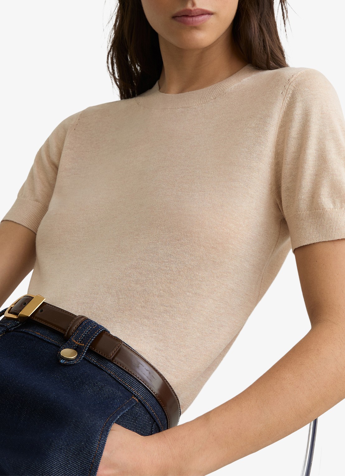 Reiss Livy fijngebreide top in linnenblend - detail 4 beige