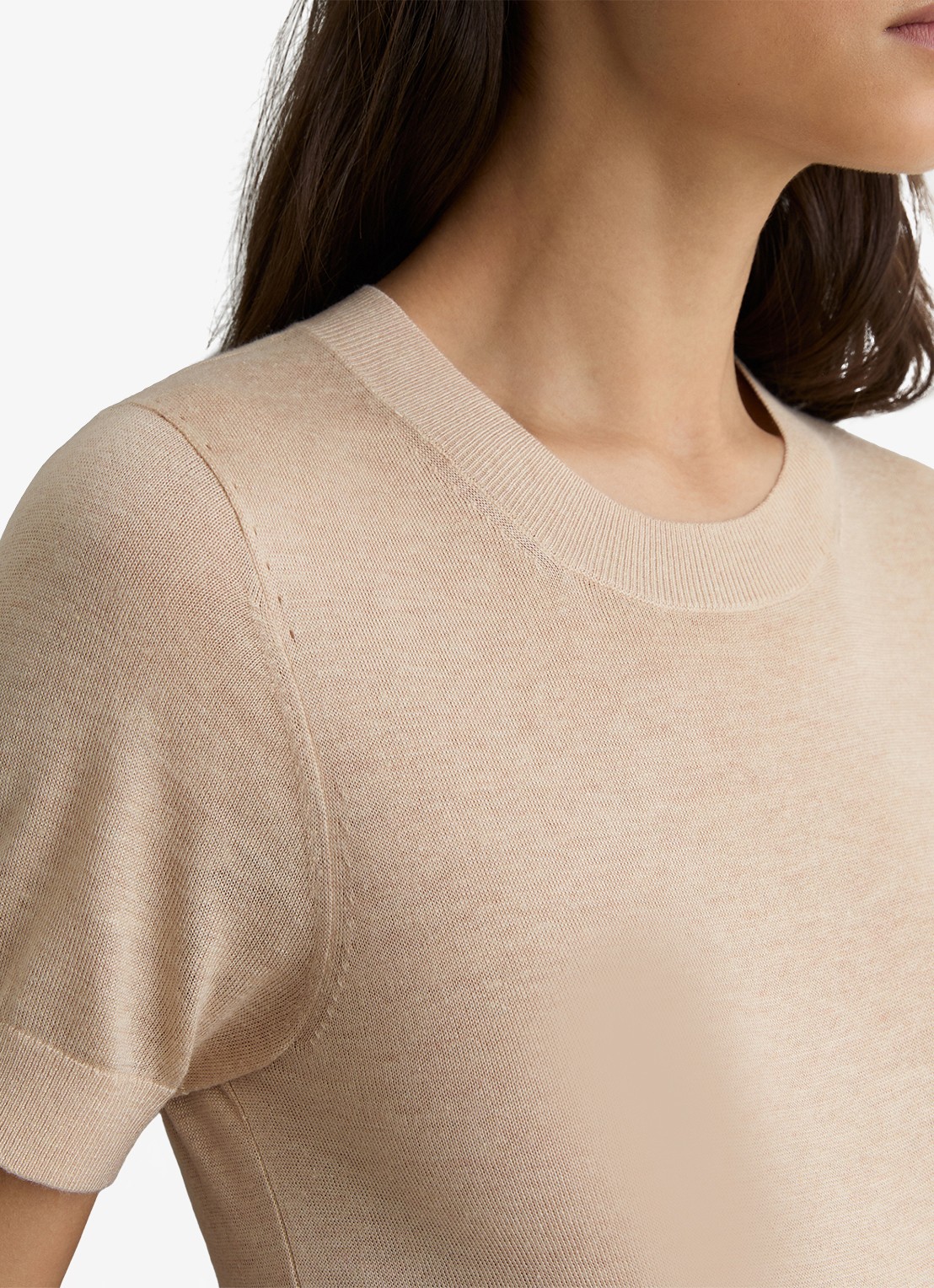 Reiss Livy fijngebreide top in linnenblend - detail 5 beige