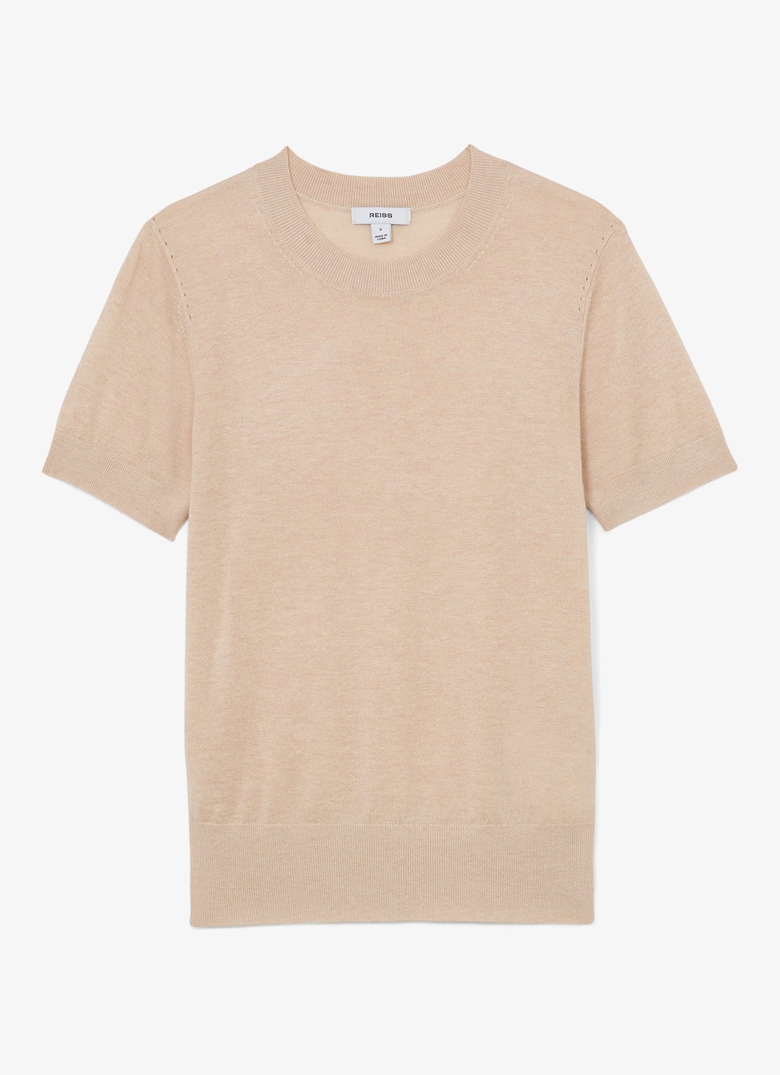 Reiss Livy fijngebreide top in linnenblend - voorkant beige