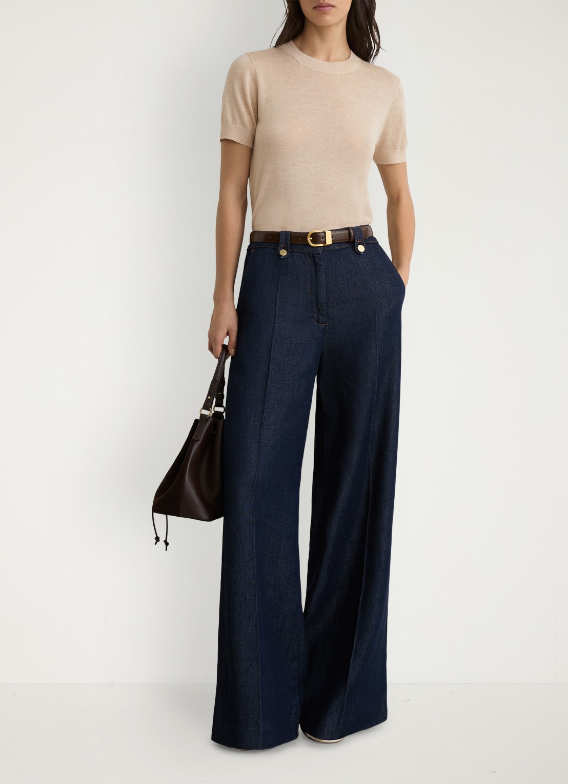 Reiss Livy fijngebreide top in linnenblend - voorkant 2 beige
