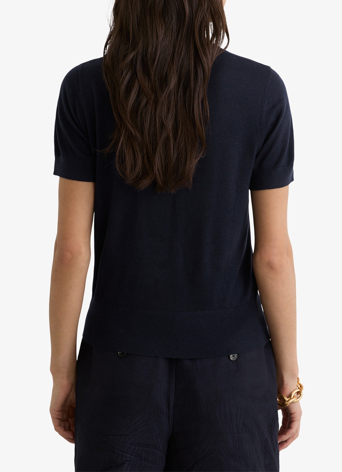 Reiss Livy fijngebreide top in linnenblend - achterkant donkerblauw