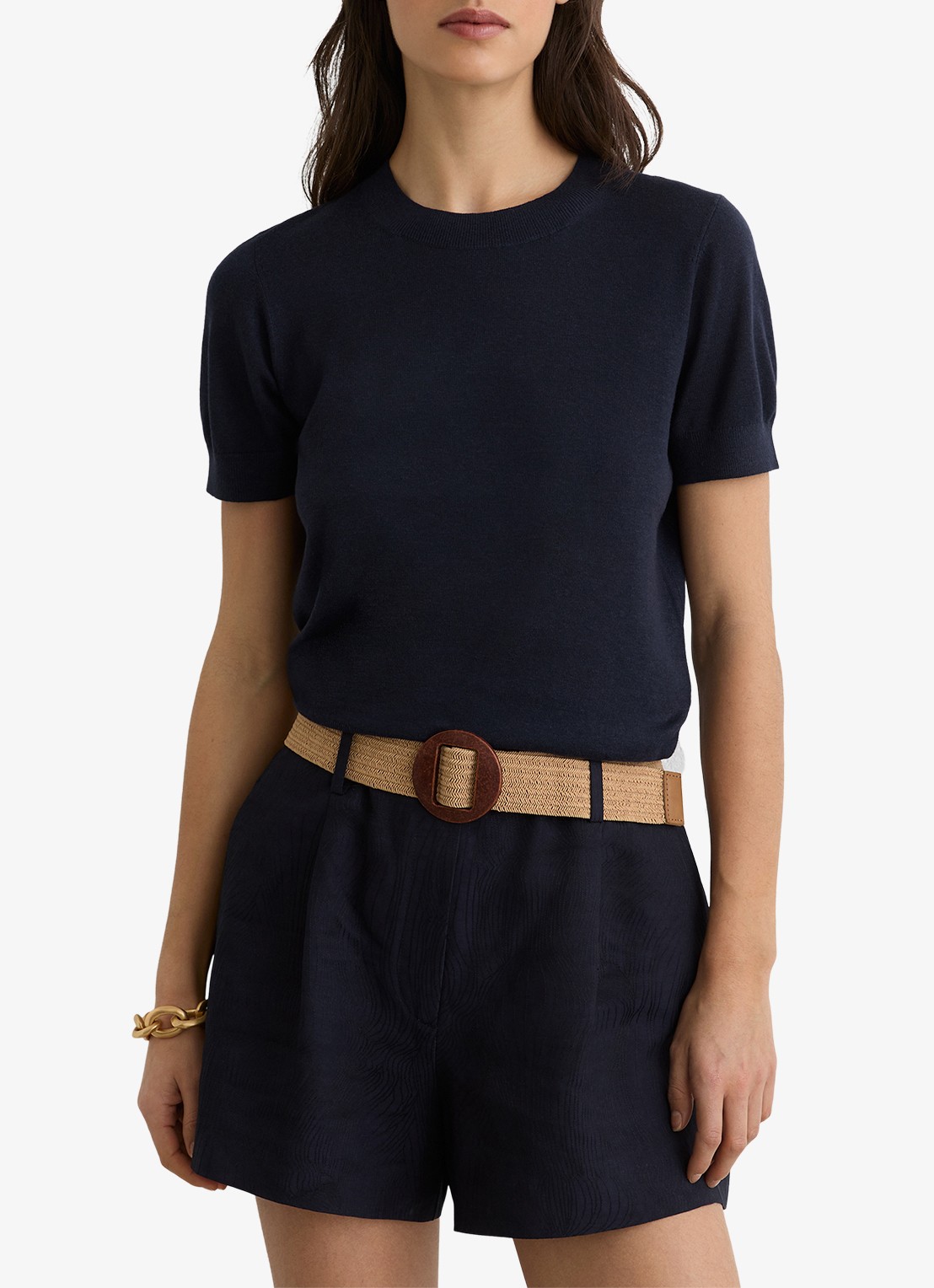 Reiss Livy fijngebreide top in linnenblend - detail 4 donkerblauw