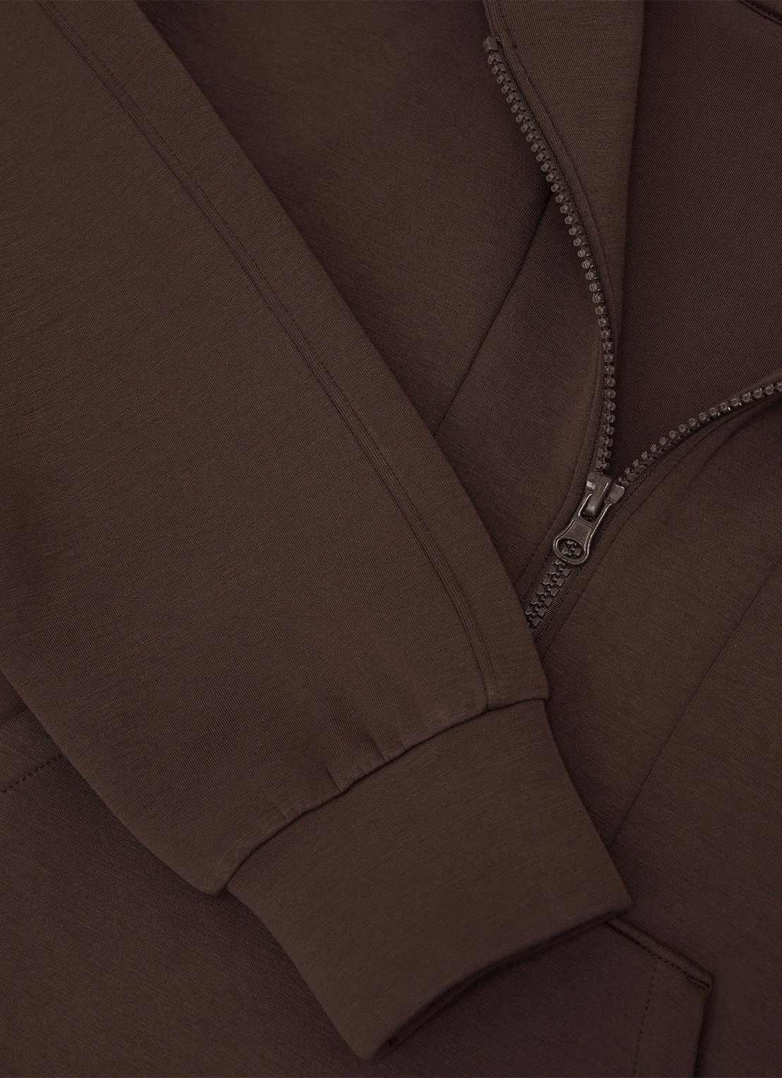Reiss Lockie hoodie met halve rits - detail 4 donkerbruin