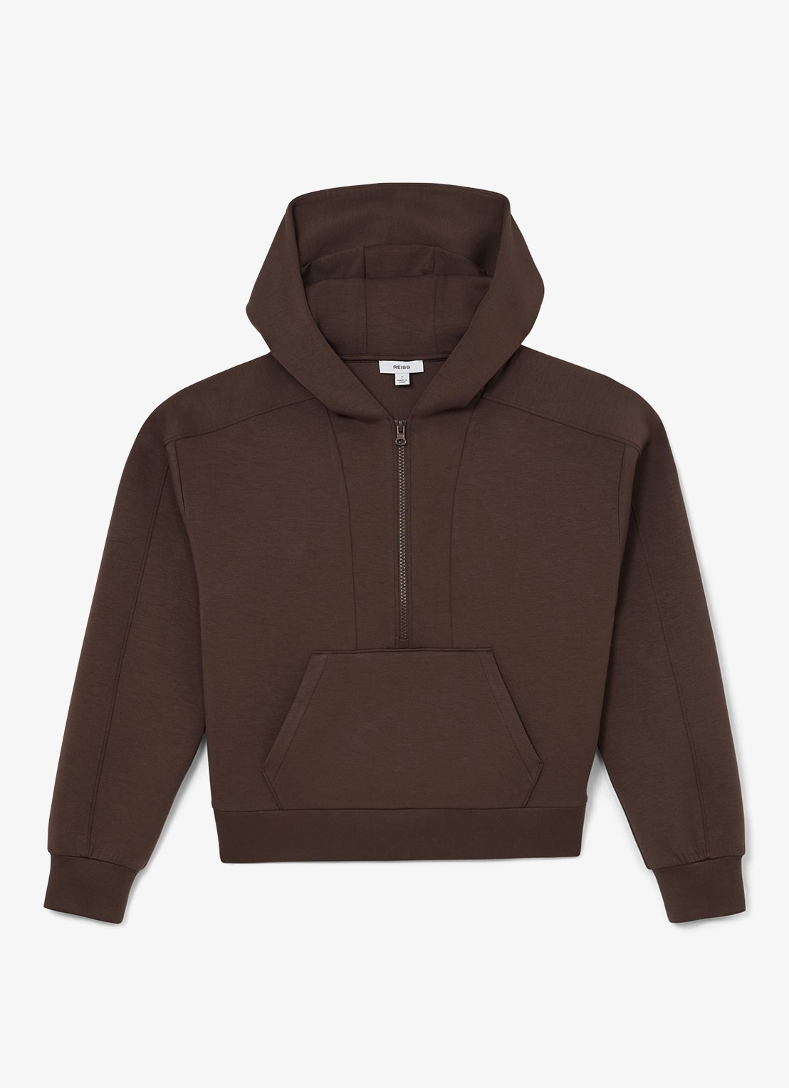 Reiss Lockie hoodie met halve rits - voorkant donkerbruin