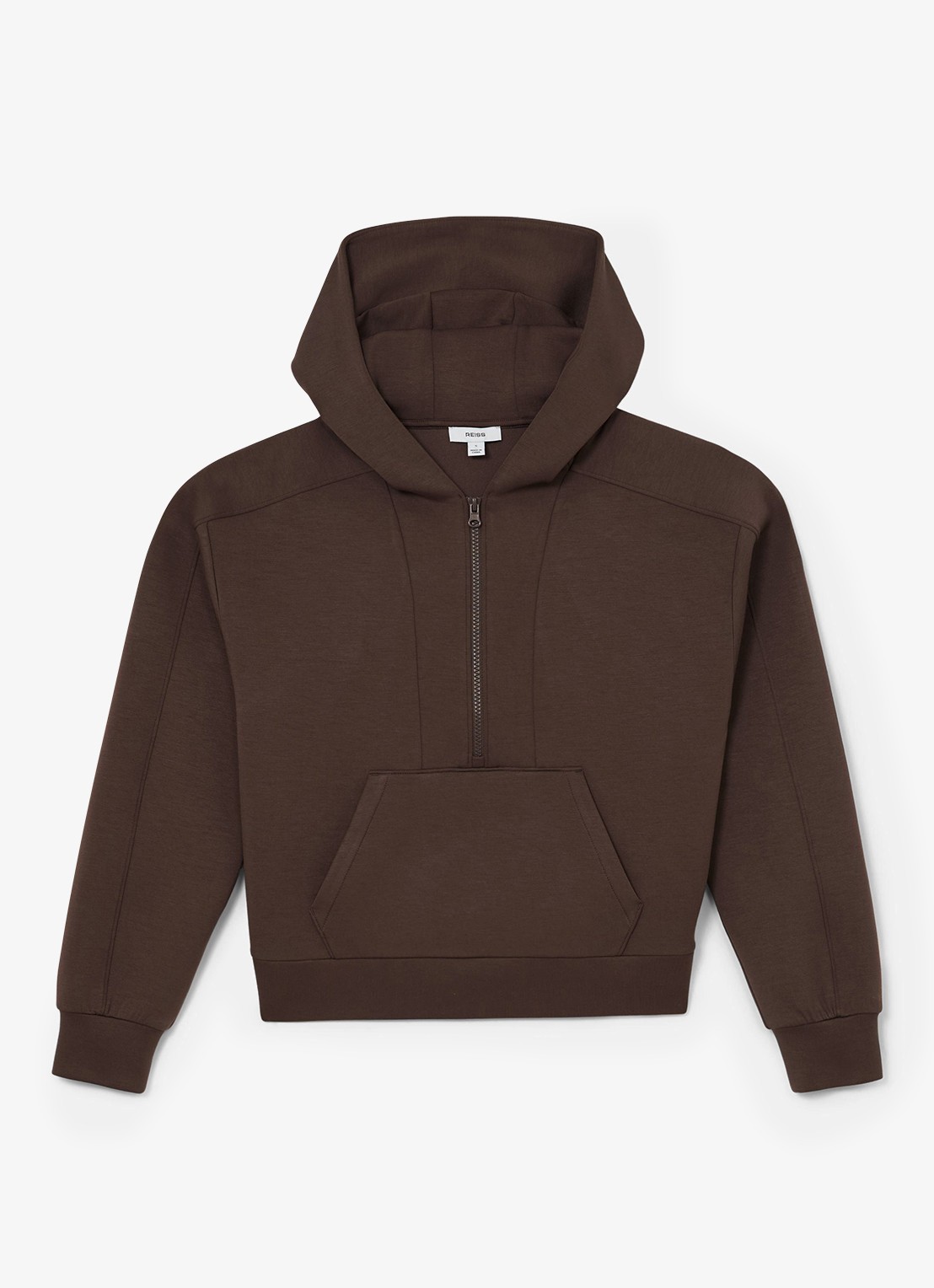 Reiss Lockie hoodie met halve rits - voorkant 6 donkerbruin