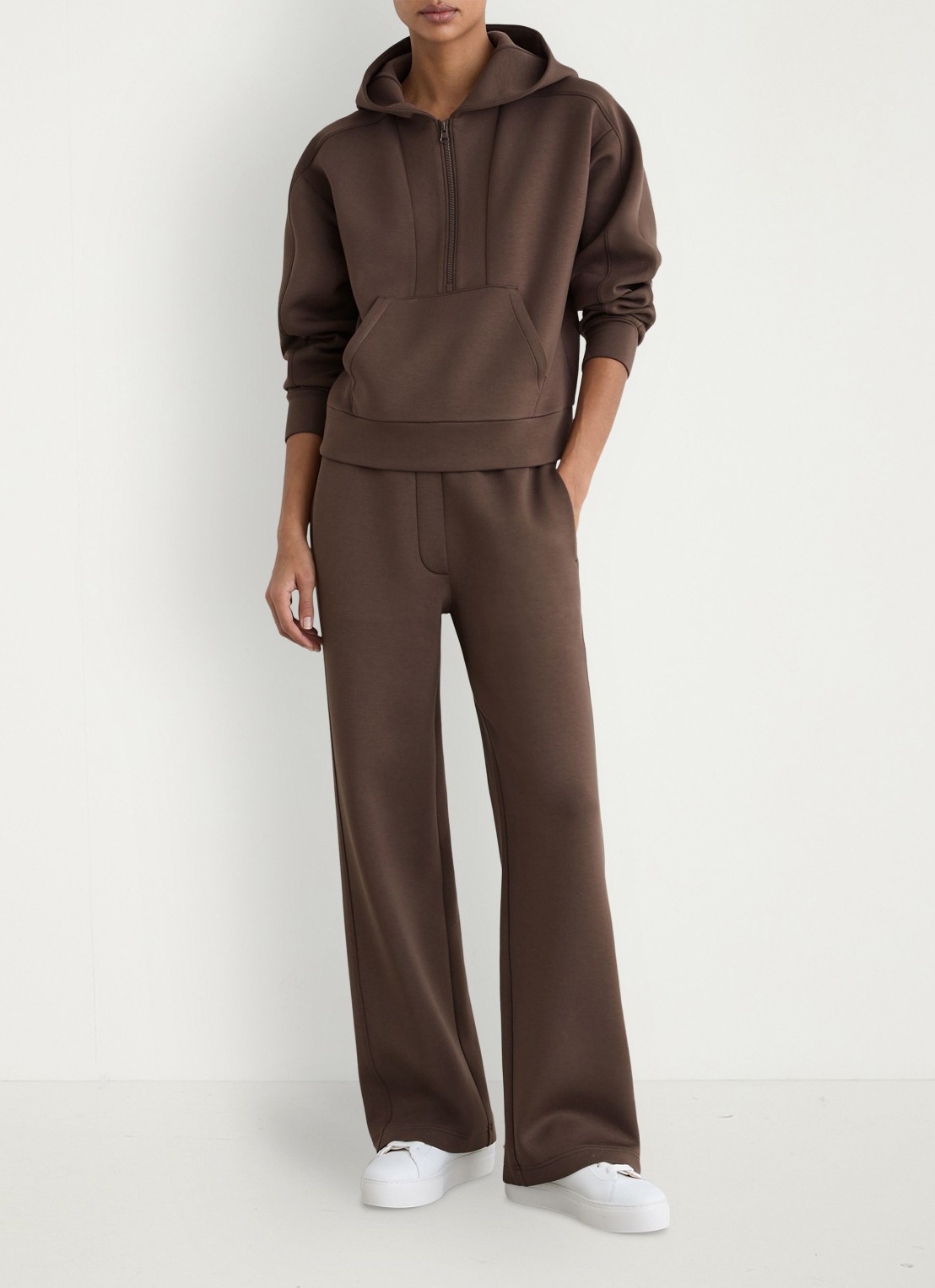 Reiss Lockie hoodie met halve rits - voorkant 7 donkerbruin