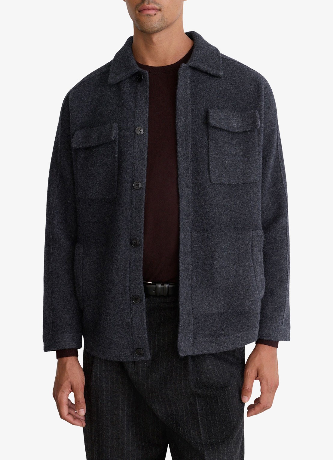 Reiss Lockwood overshirt van wol - detail donkergrijs