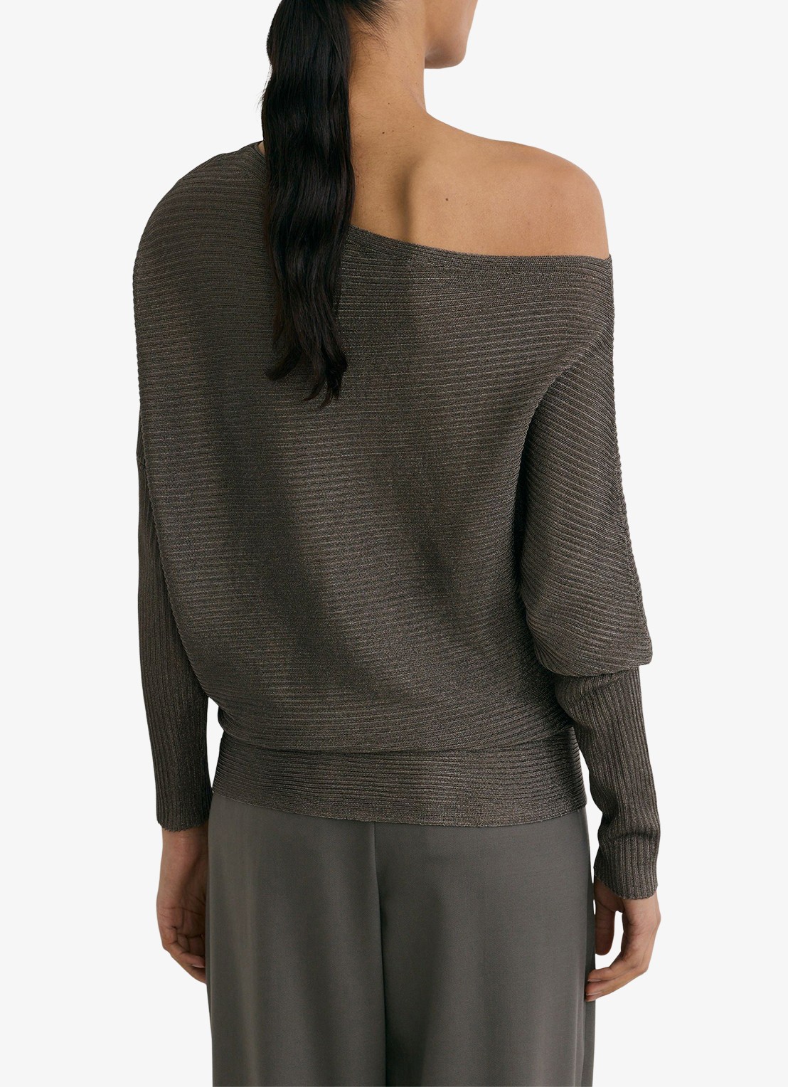 Reiss Logan fijngebreide trui met asymmetrische drapering - achterkant metallic