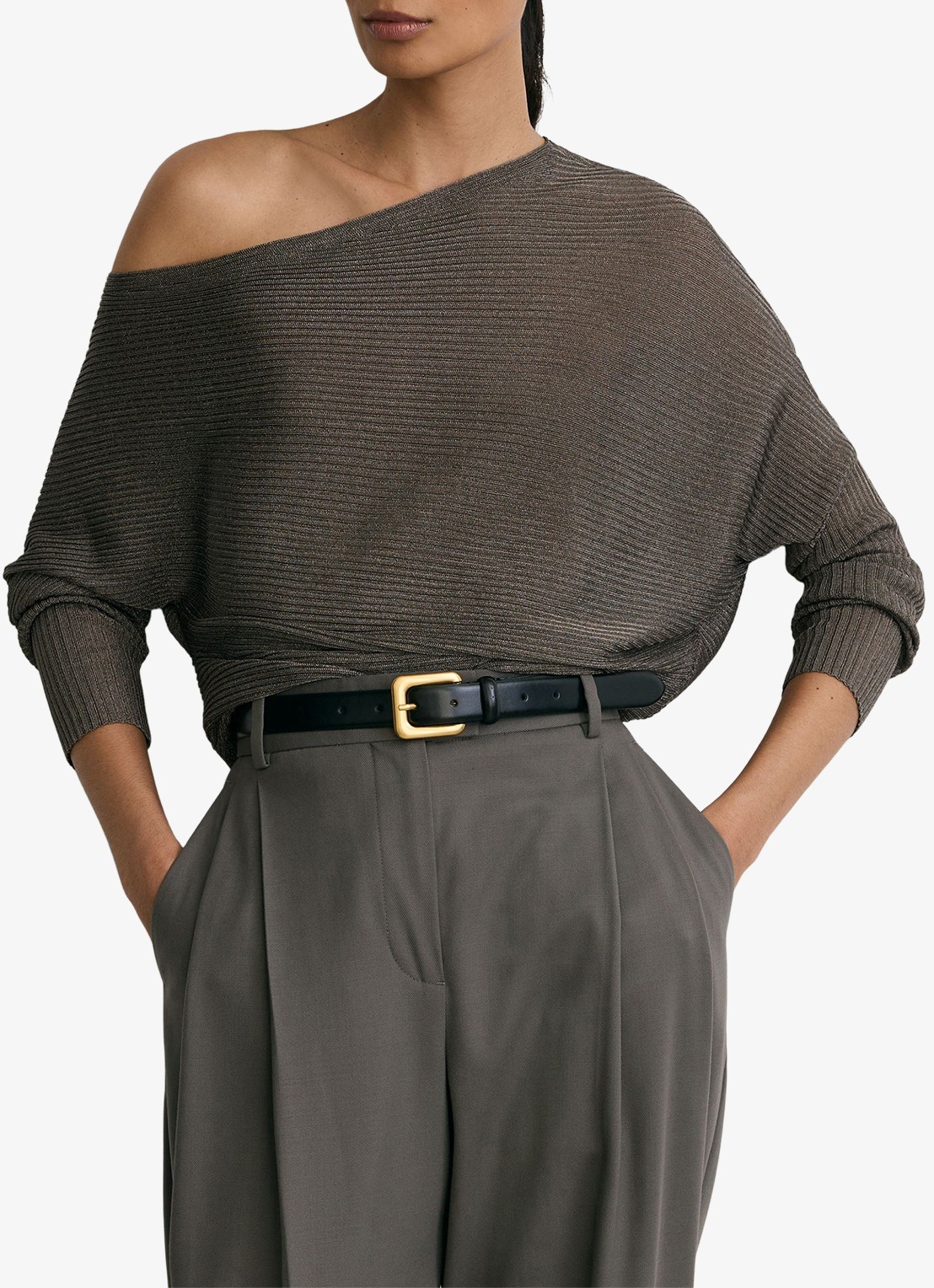 Reiss Logan fijngebreide trui met asymmetrische drapering - detail 2 metallic