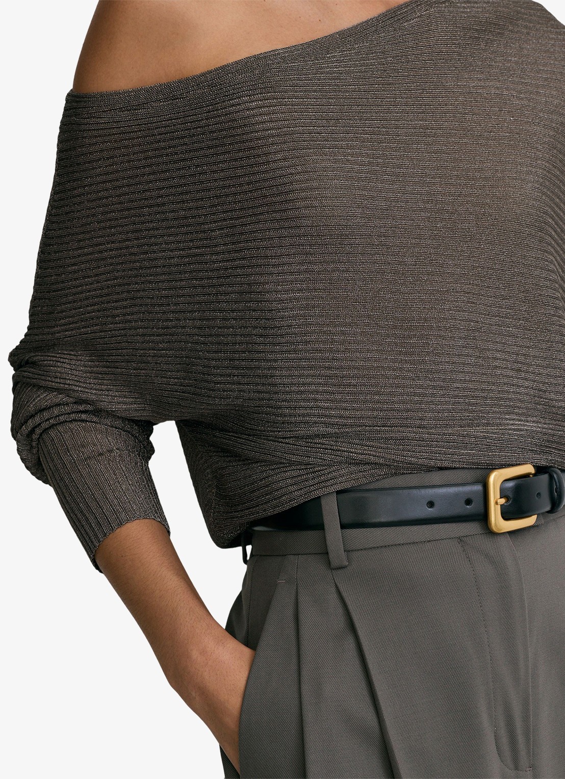 Reiss Logan fijngebreide trui met asymmetrische drapering - detail 3 metallic