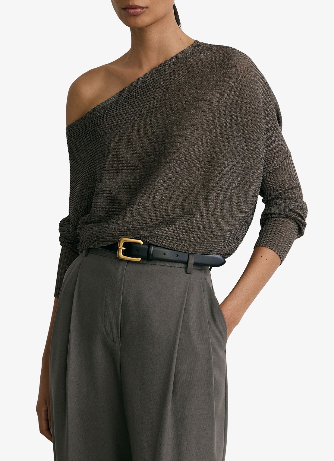 Reiss Logan fijngebreide trui met asymmetrische drapering - detail 4 metallic