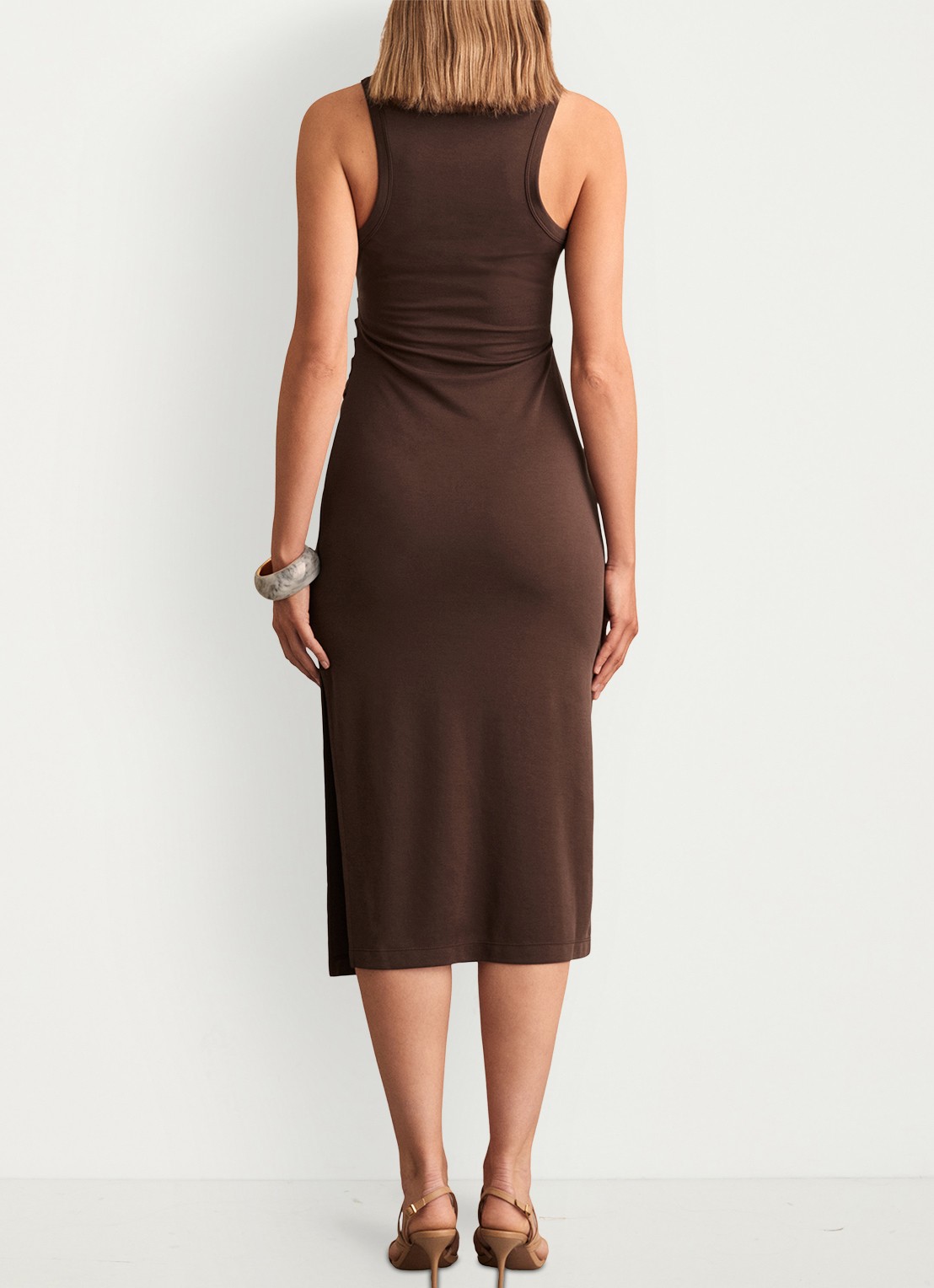 Reiss Lola midi jurk met plooidetail - achterkant donkerbruin