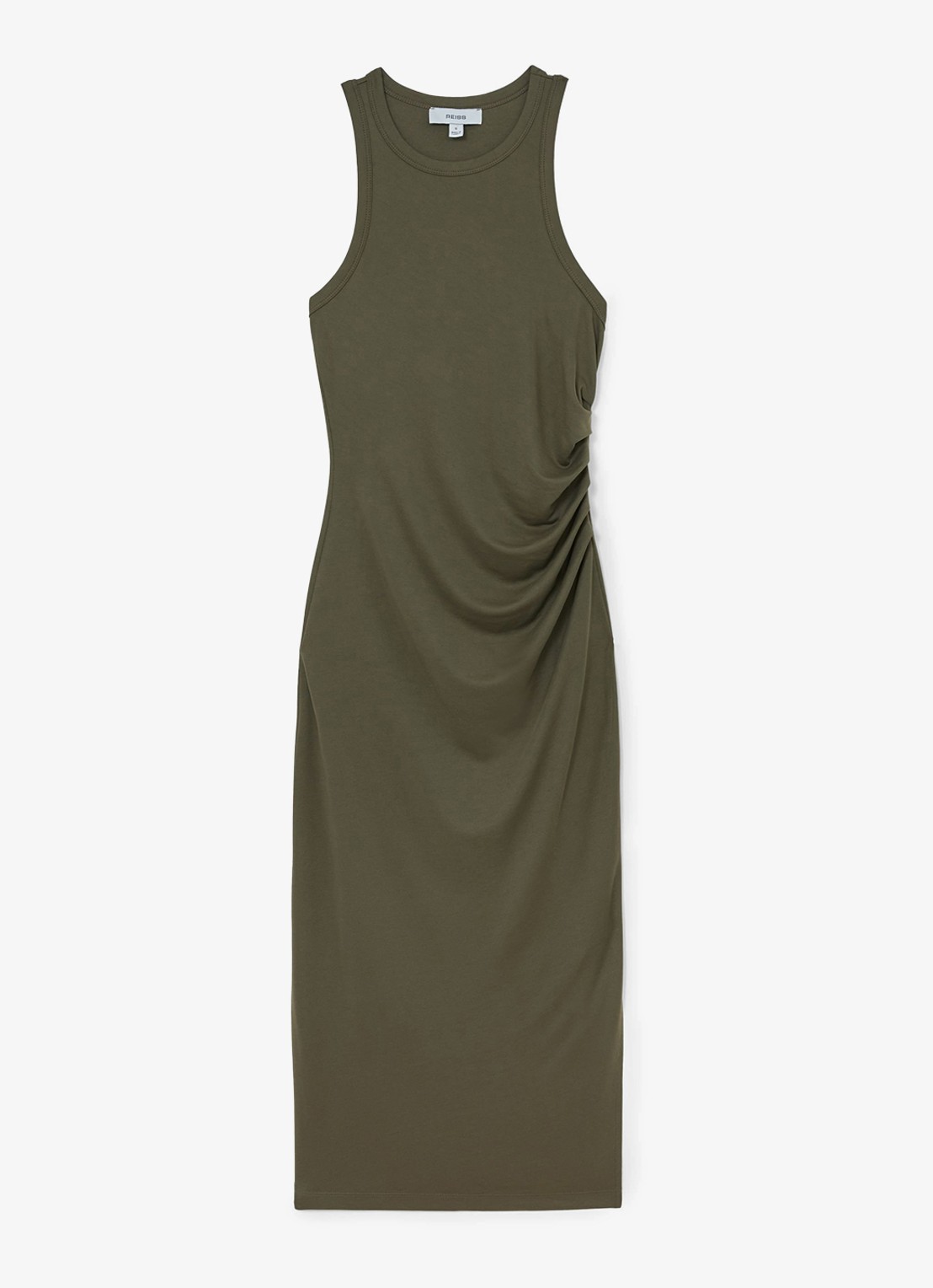 Reiss Lola midi jurk met plooidetail - voorkant khaki green / groen