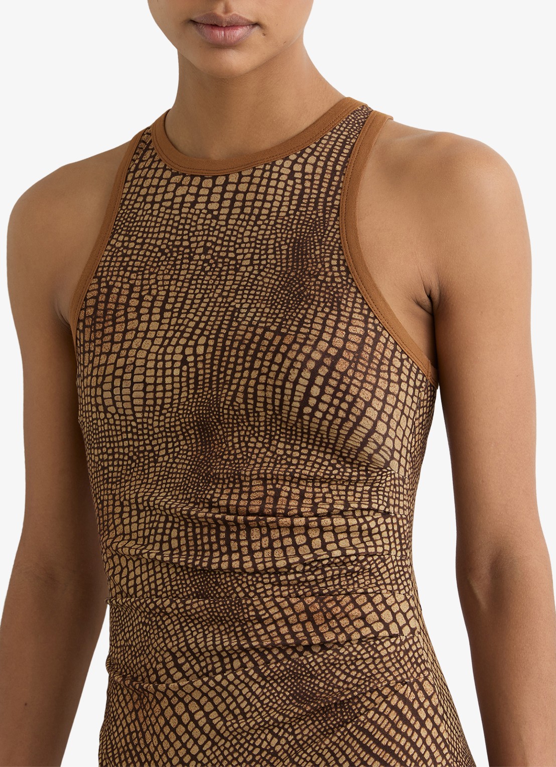 Reiss Lola midi jurk met slangenprint en split - detail 4 bruin