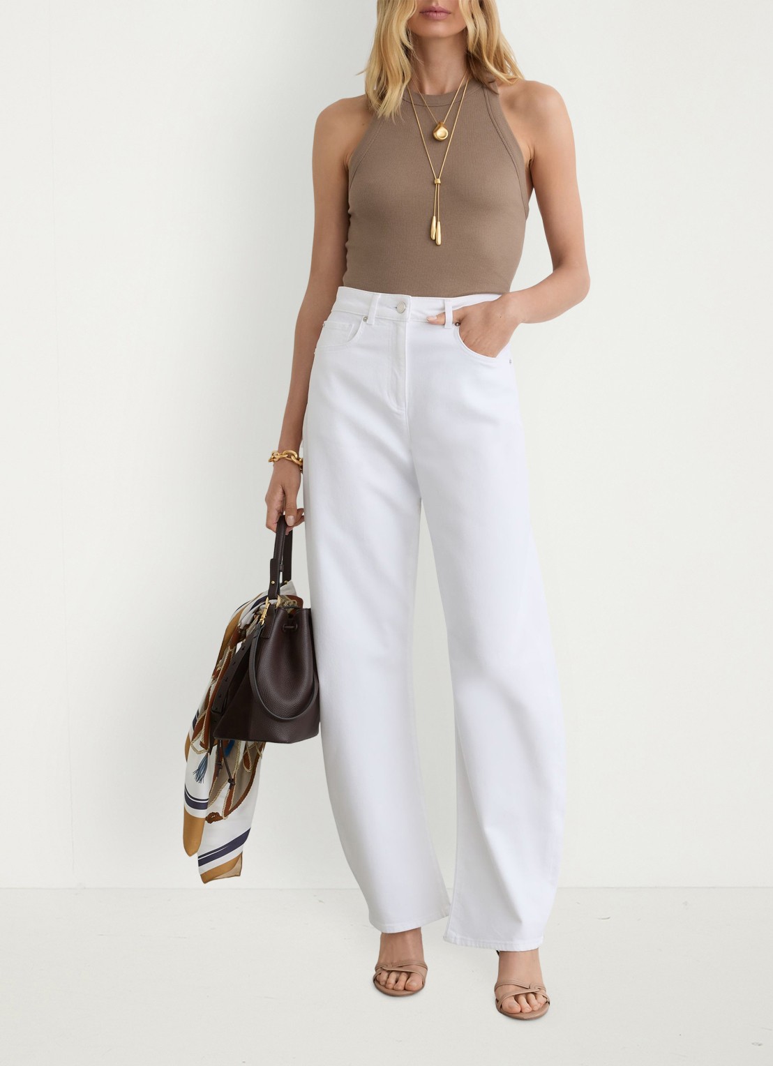 Reiss Lolana tanktop met ribstructuur - voorkant 2 beige