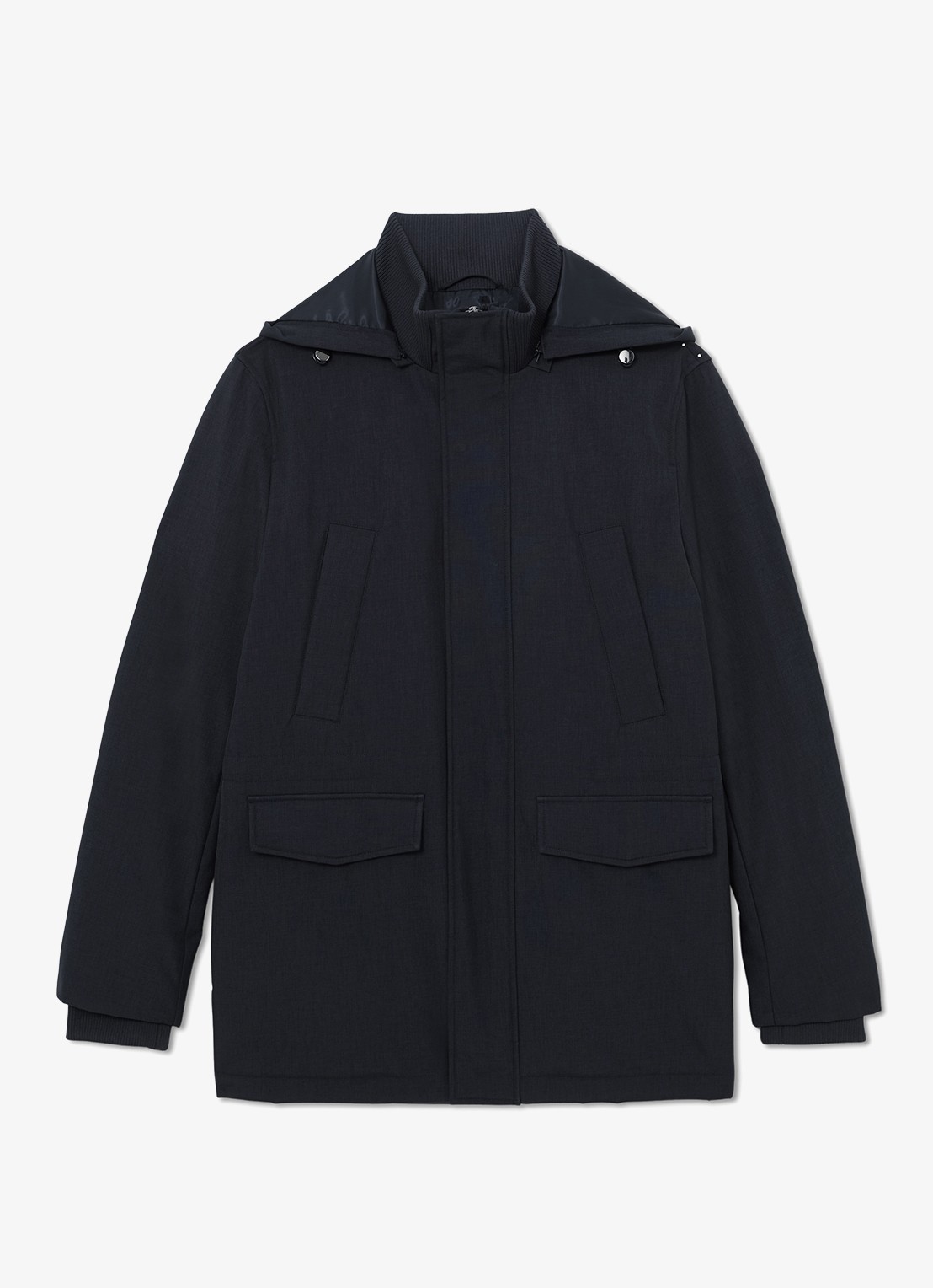 Reiss Lord gewatteerde jas met capuchon en klepzakken - voorkant 4 donkerblauw