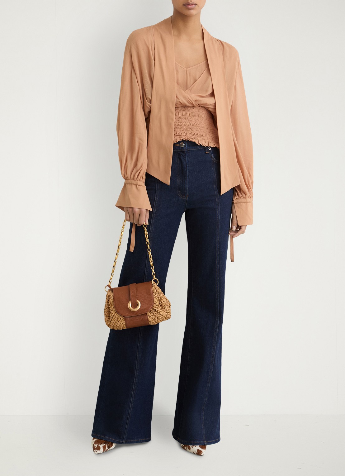 Reiss Lori schoudertas met details van leer - detail 4 bruin