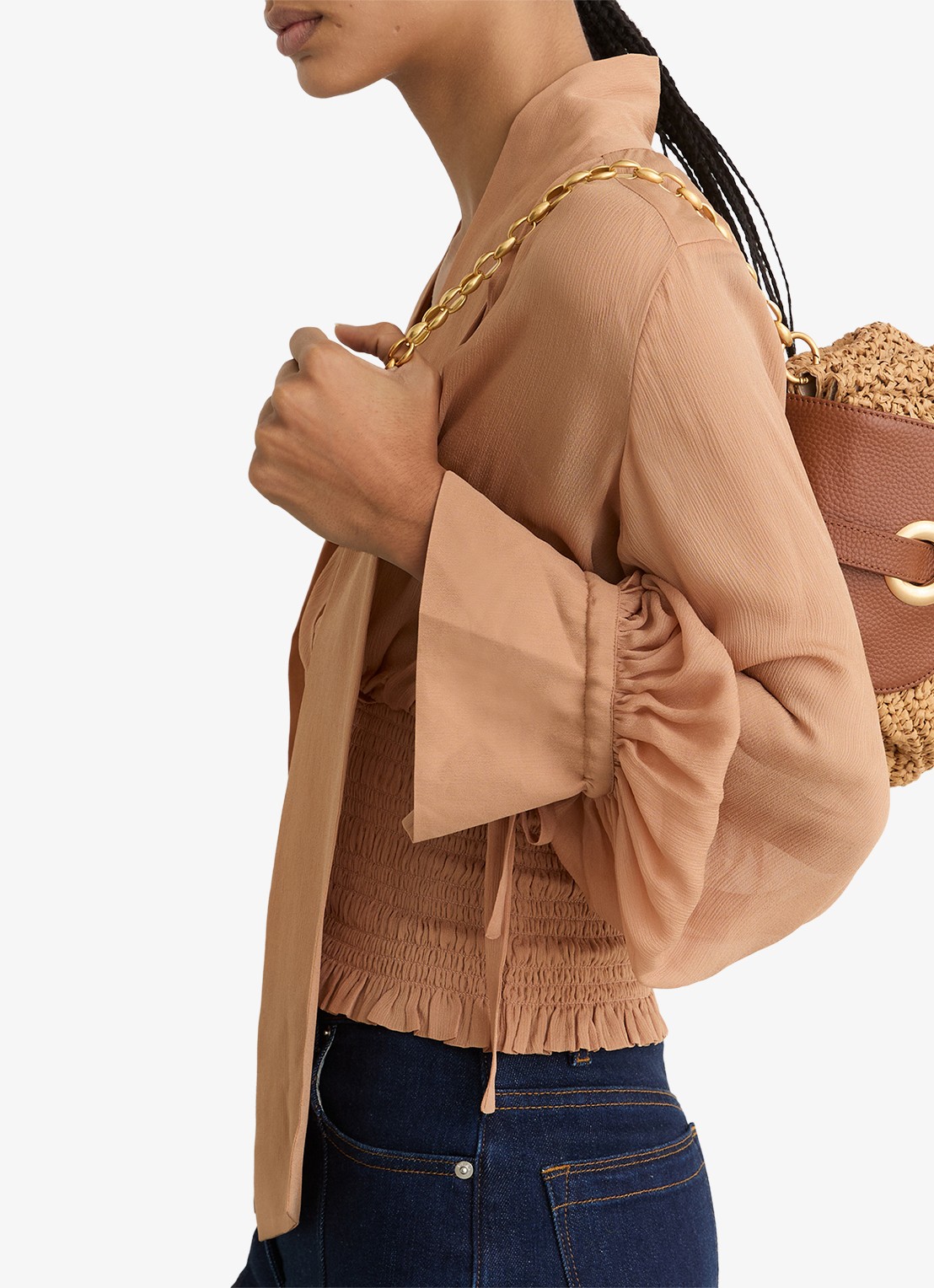 Reiss Lori schoudertas met details van leer - voorkant 6 bruin