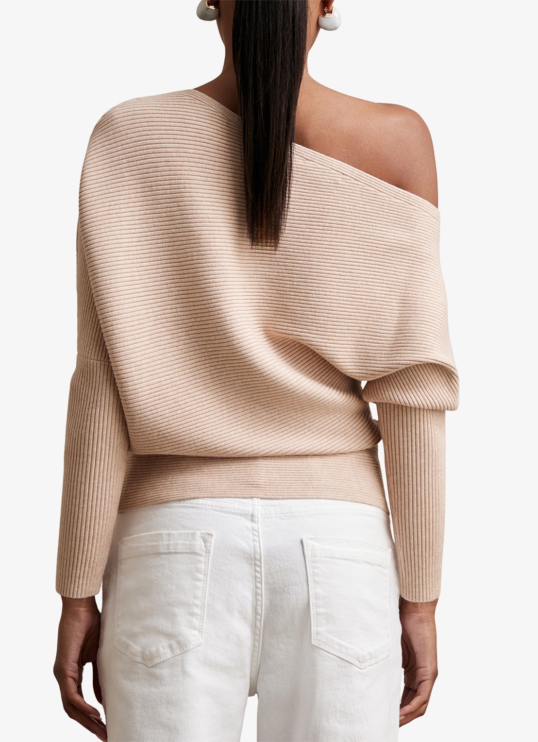 Reiss Lorna fijngebreide trui met asymmetrisch hals - achterkant beige