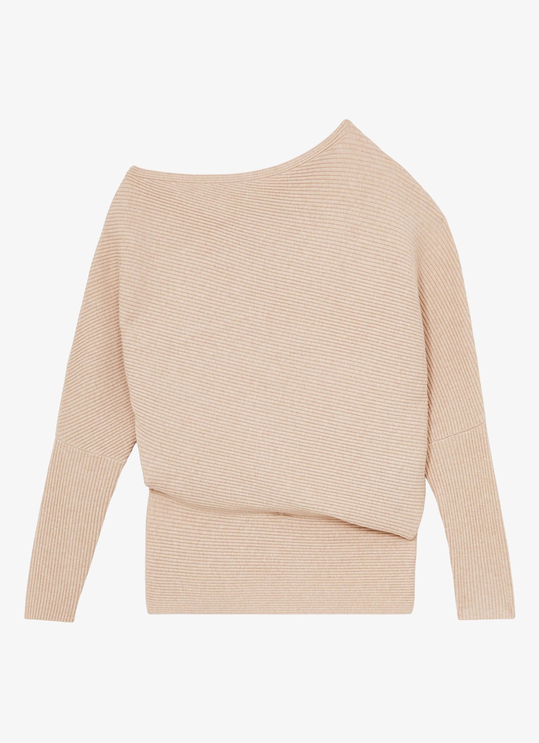 Reiss Lorna fijngebreide trui met asymmetrisch hals - voorkant 2 beige